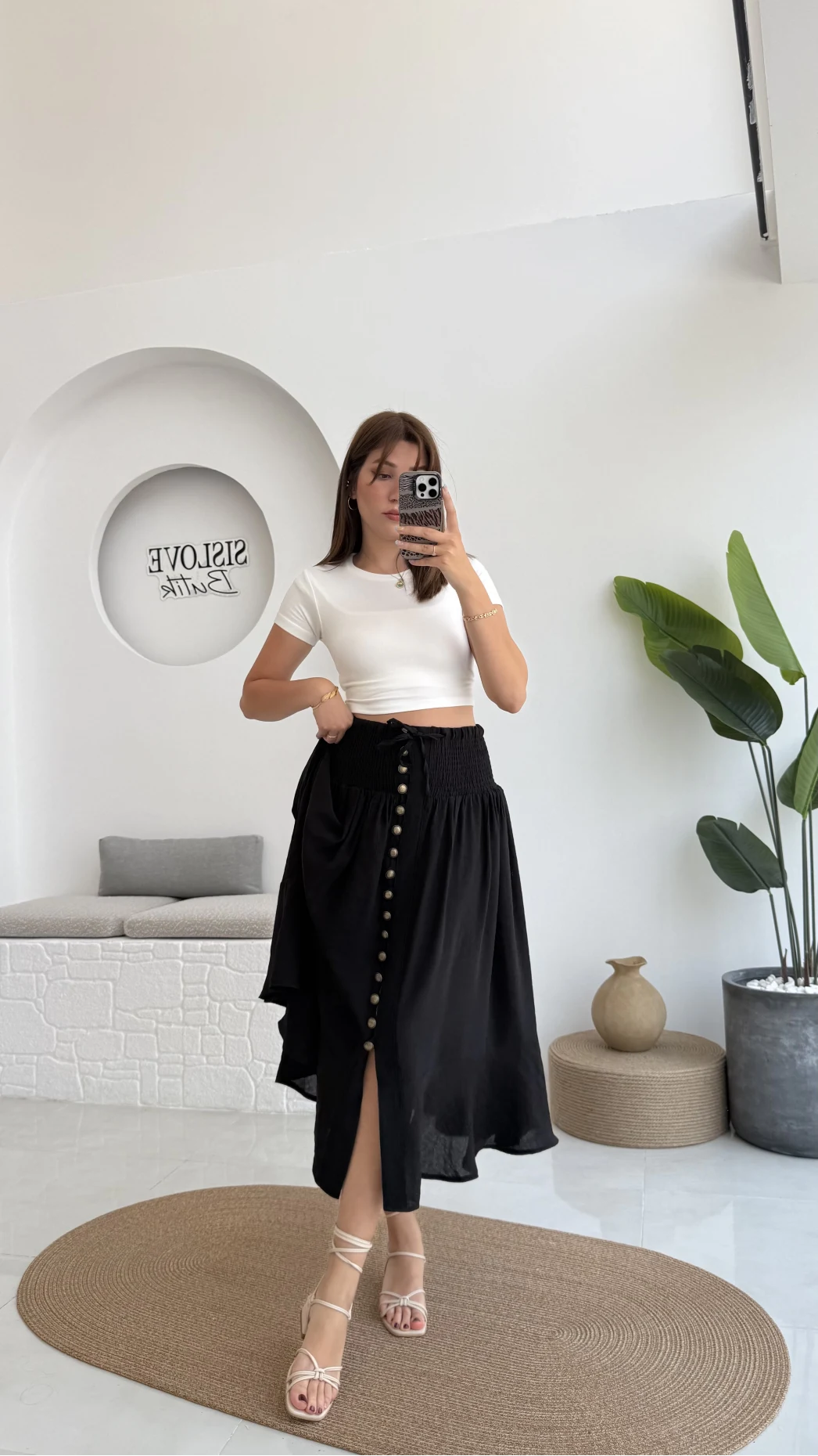 Volanlı Bürümcük Düğmeli Etek Siyah