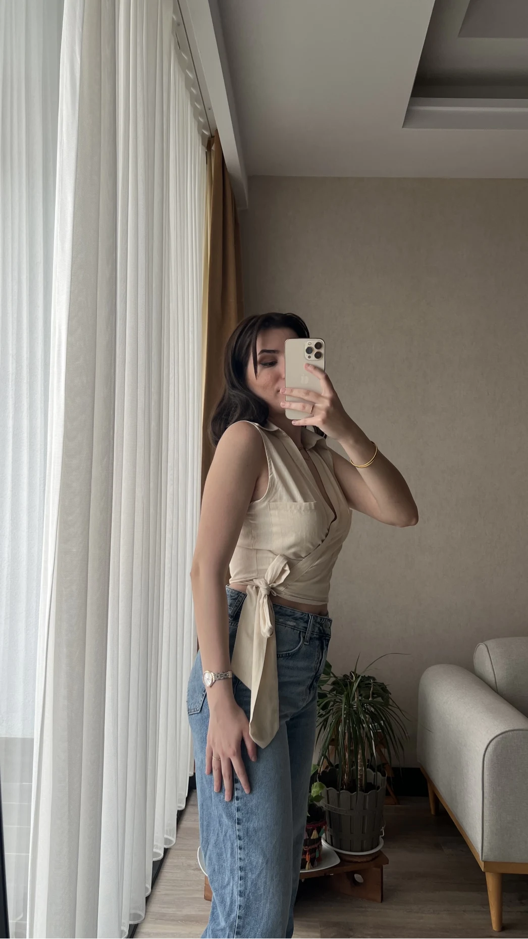 Weez Bağlamalı Krem Gömlek