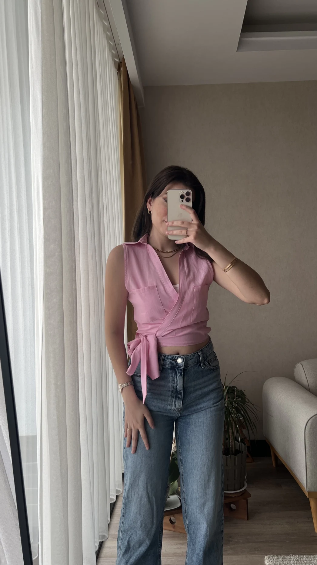 Weez Bağlamalı Pembe Gömlek