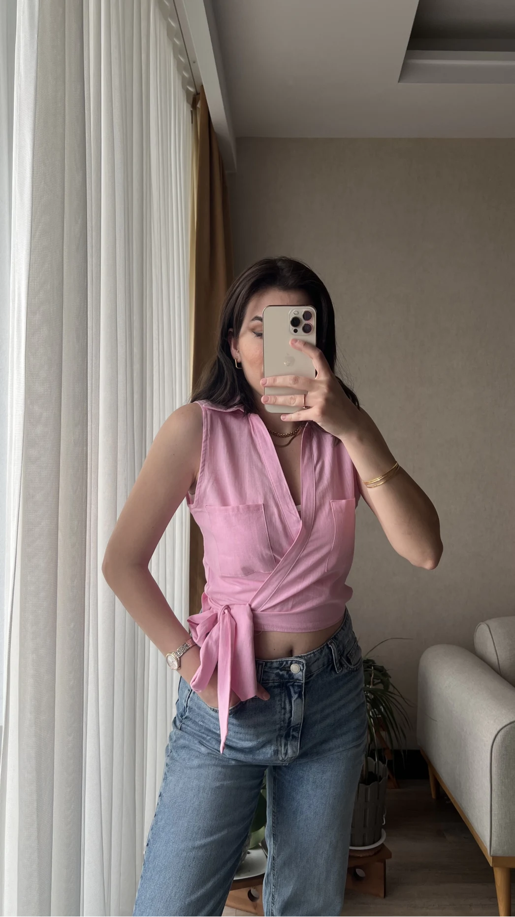 Weez Bağlamalı Pembe Gömlek