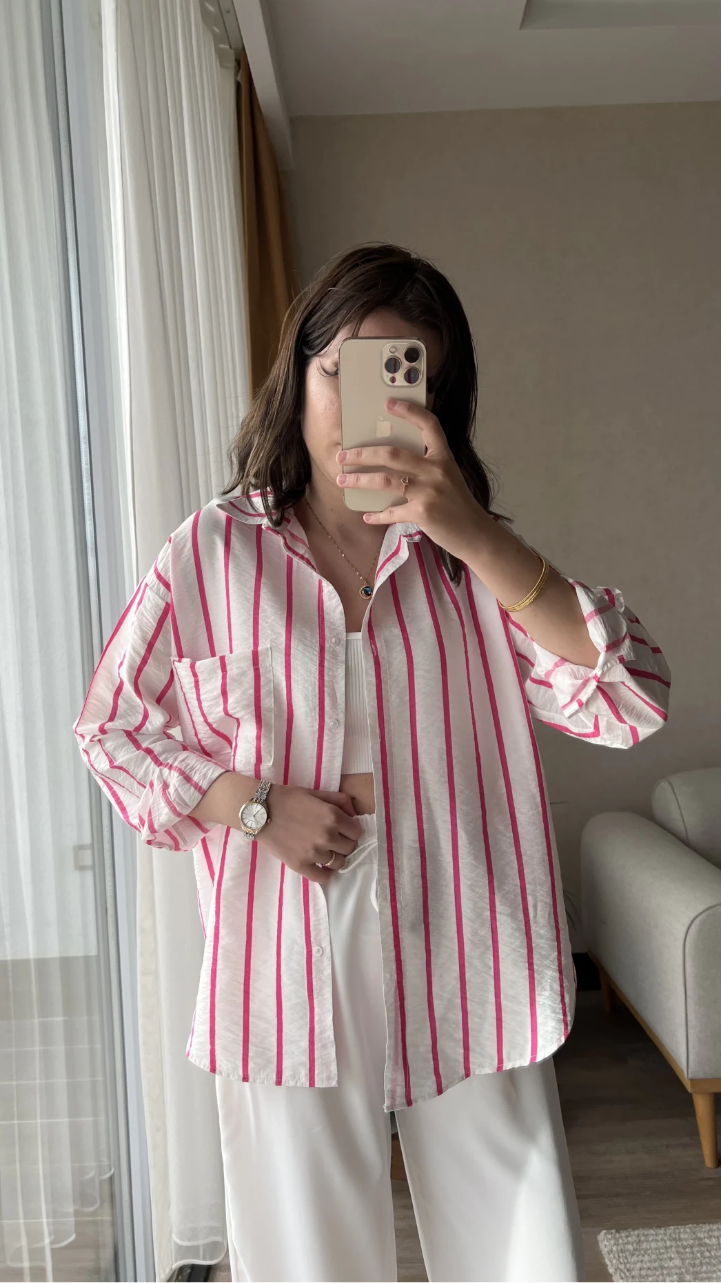 Weno BEYAZ-PEMBE ÇİZGİLİ Gömlek