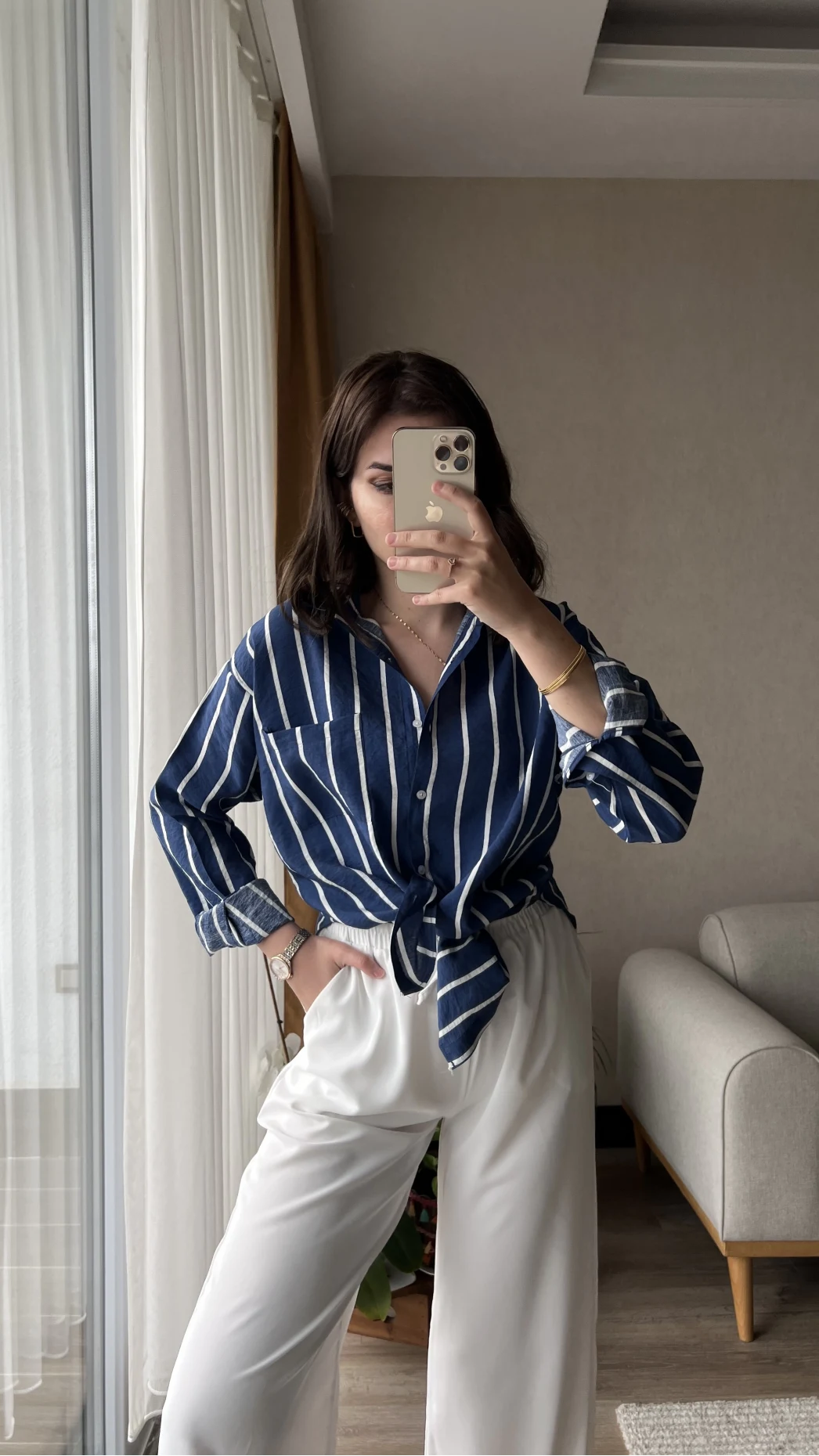 Weno LACİVERT-BEYAZ ÇİZGİLİ Gömlek