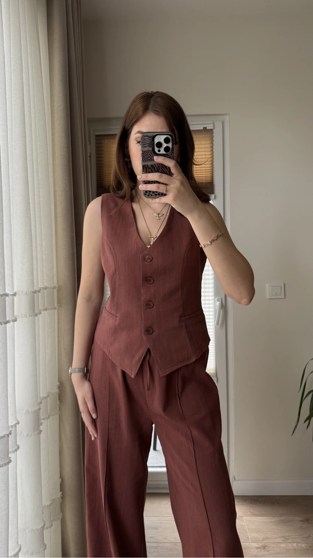 Westmins Yelek Pantolon Takım Kiremit (Kod: 8554)