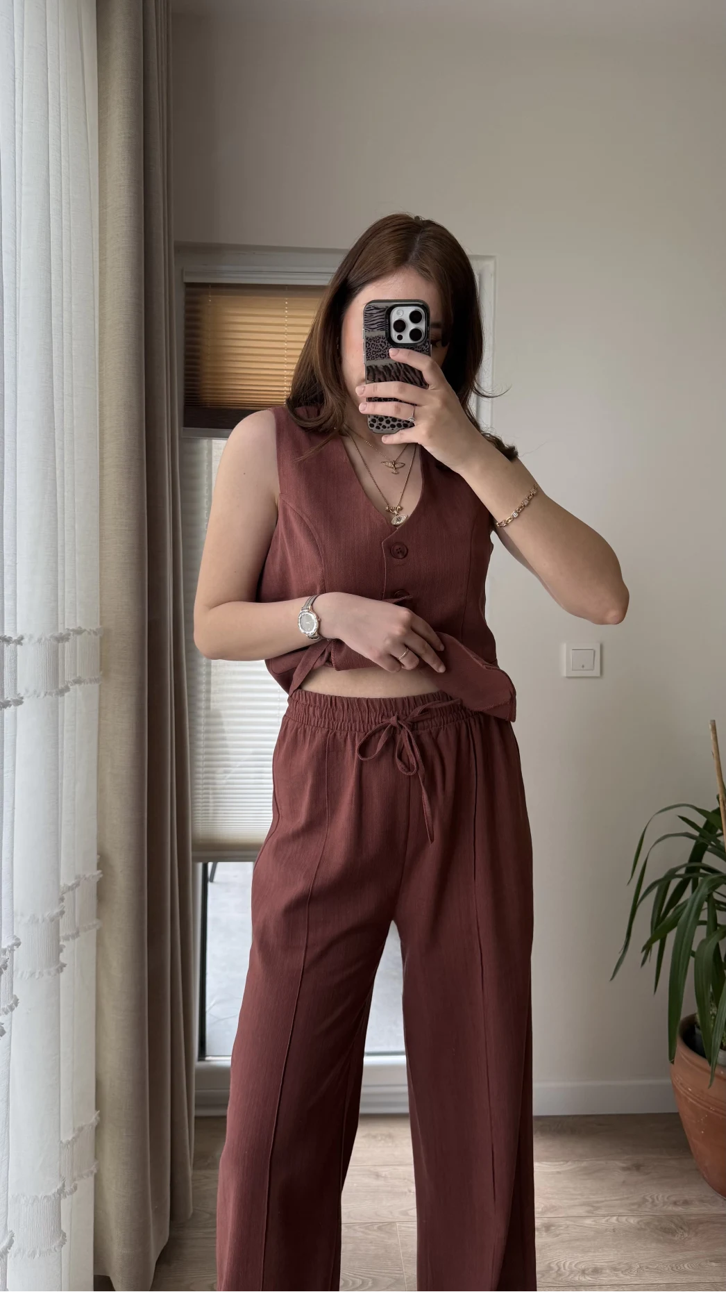 Westmins Yelek Pantolon Takım Kiremit (Kod: 8554)