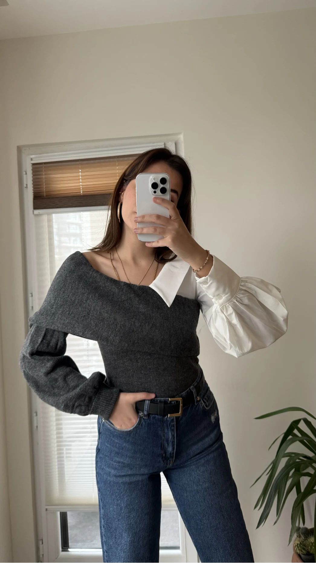 Yaka Detay Gömlek Triko Antrasit