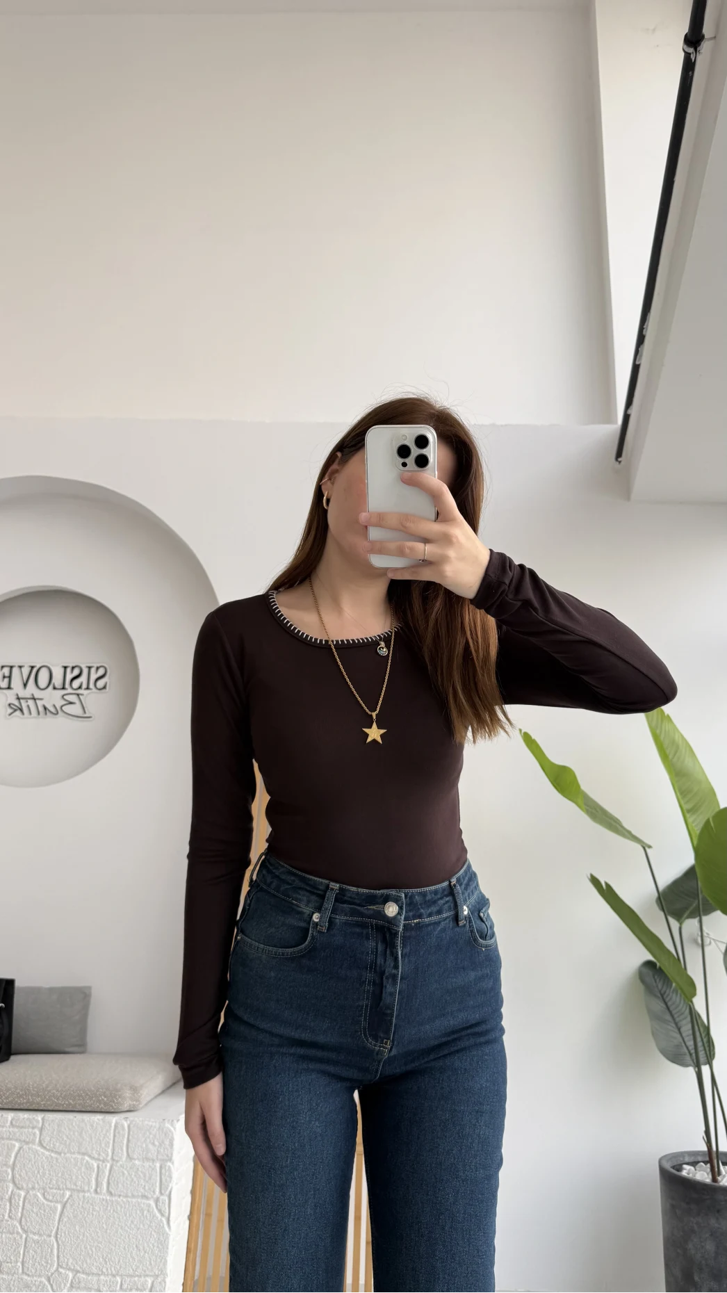 Yaka Detaylı Uzun Kol Body - Acı Kahve