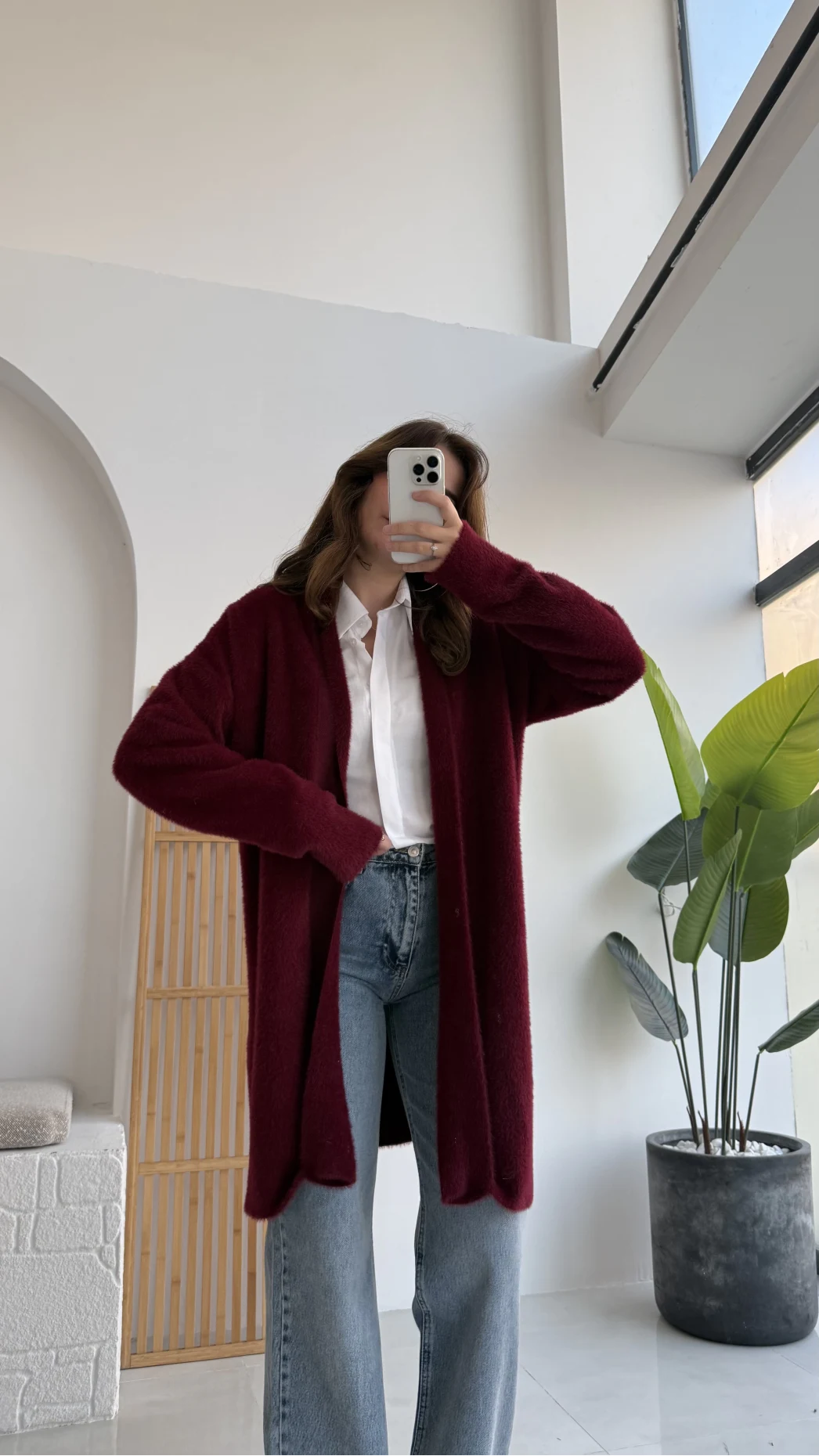 Yaka Detaylı Yumoş Hırka - Bordo - KOD:25026