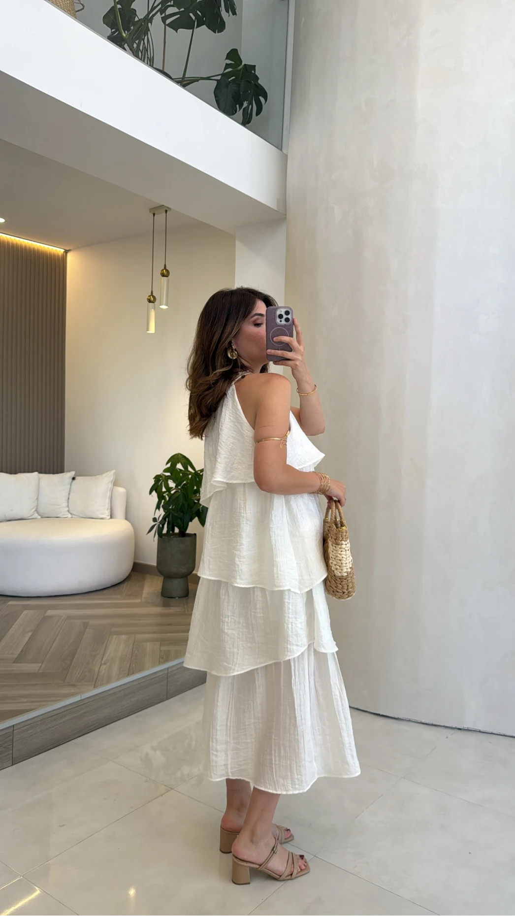 Yaka İşleme Detaylı Kat Kat Elbise - Ekru - Kod: 3454
