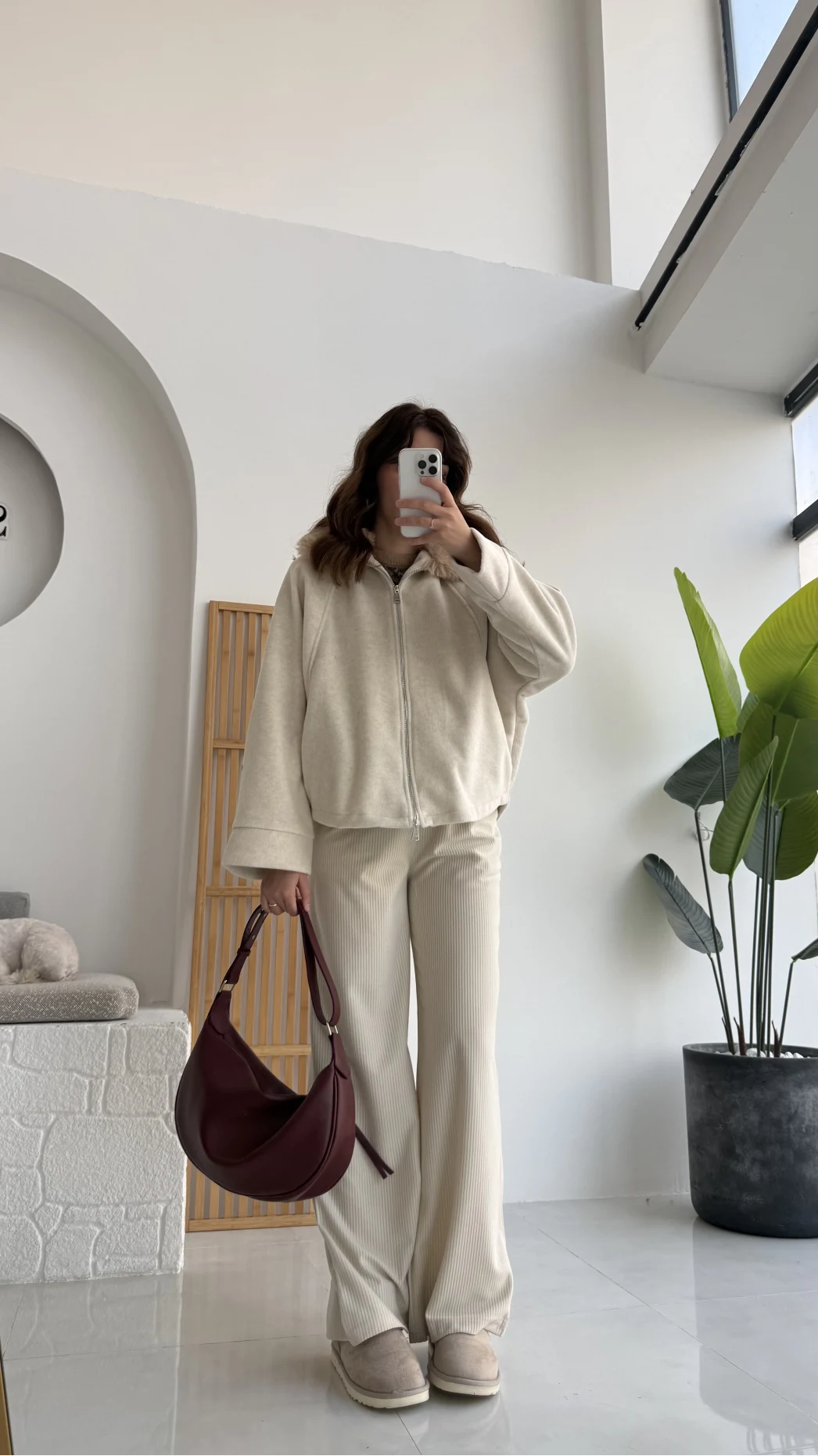 Yaka Kürklü Kaşe Mont - Taş - KOD:9660