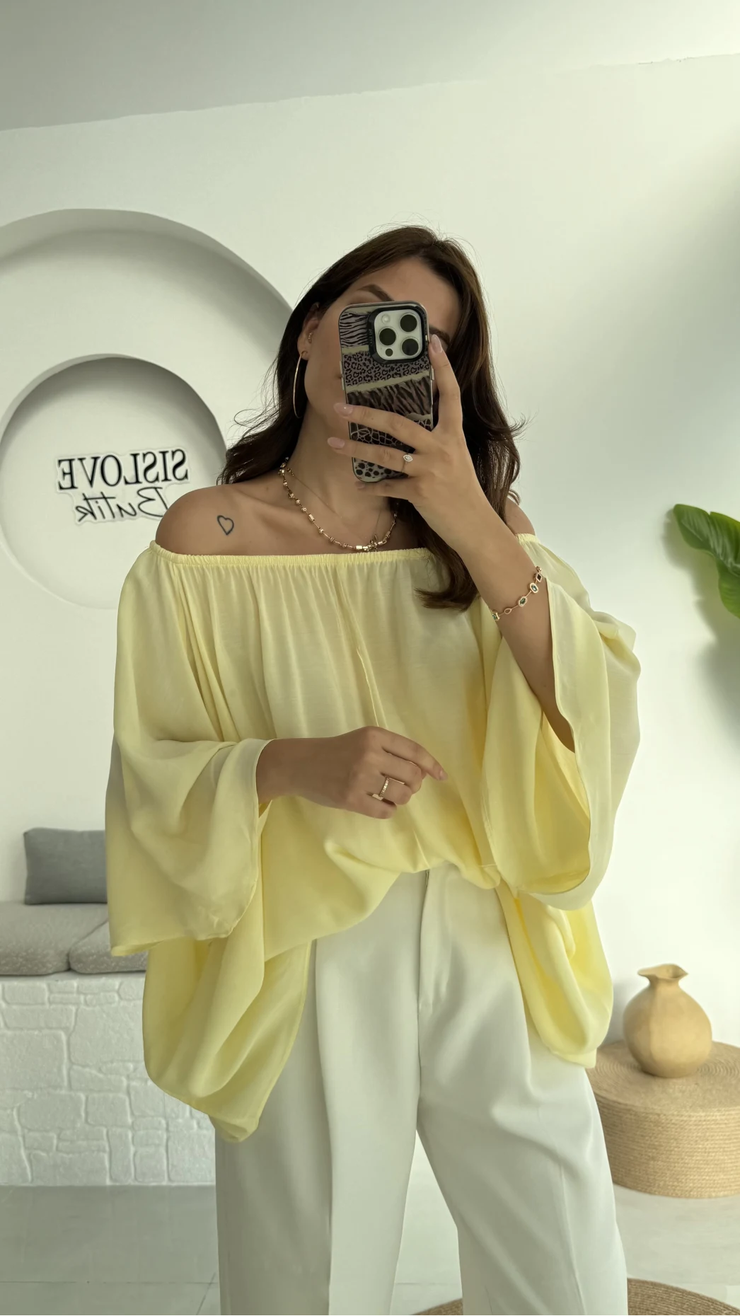 Yakası Lastikli Yarasa Kol Bluz - Sarı - 4978