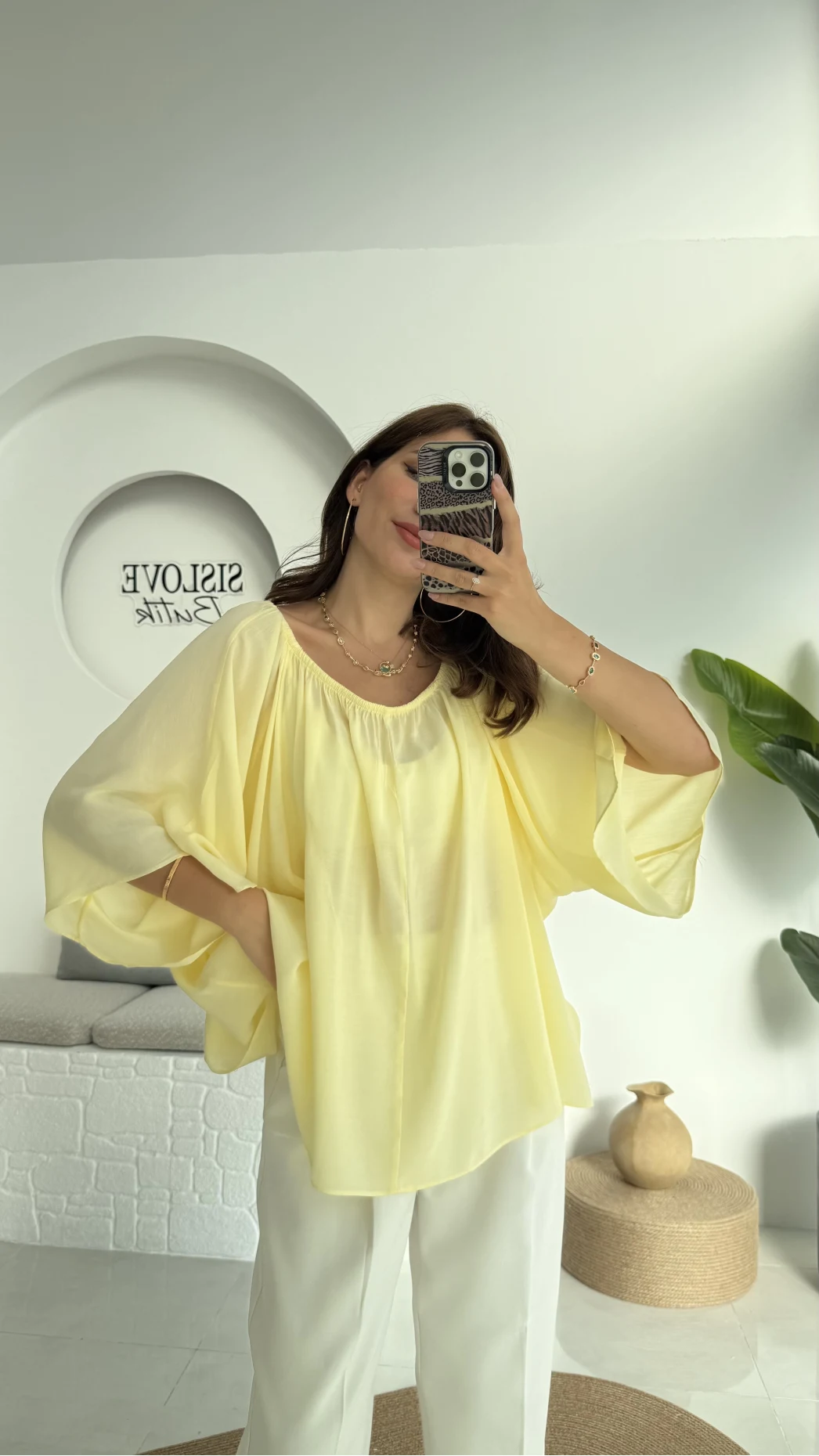 Yakası Lastikli Yarasa Kol Bluz - Sarı - 4978