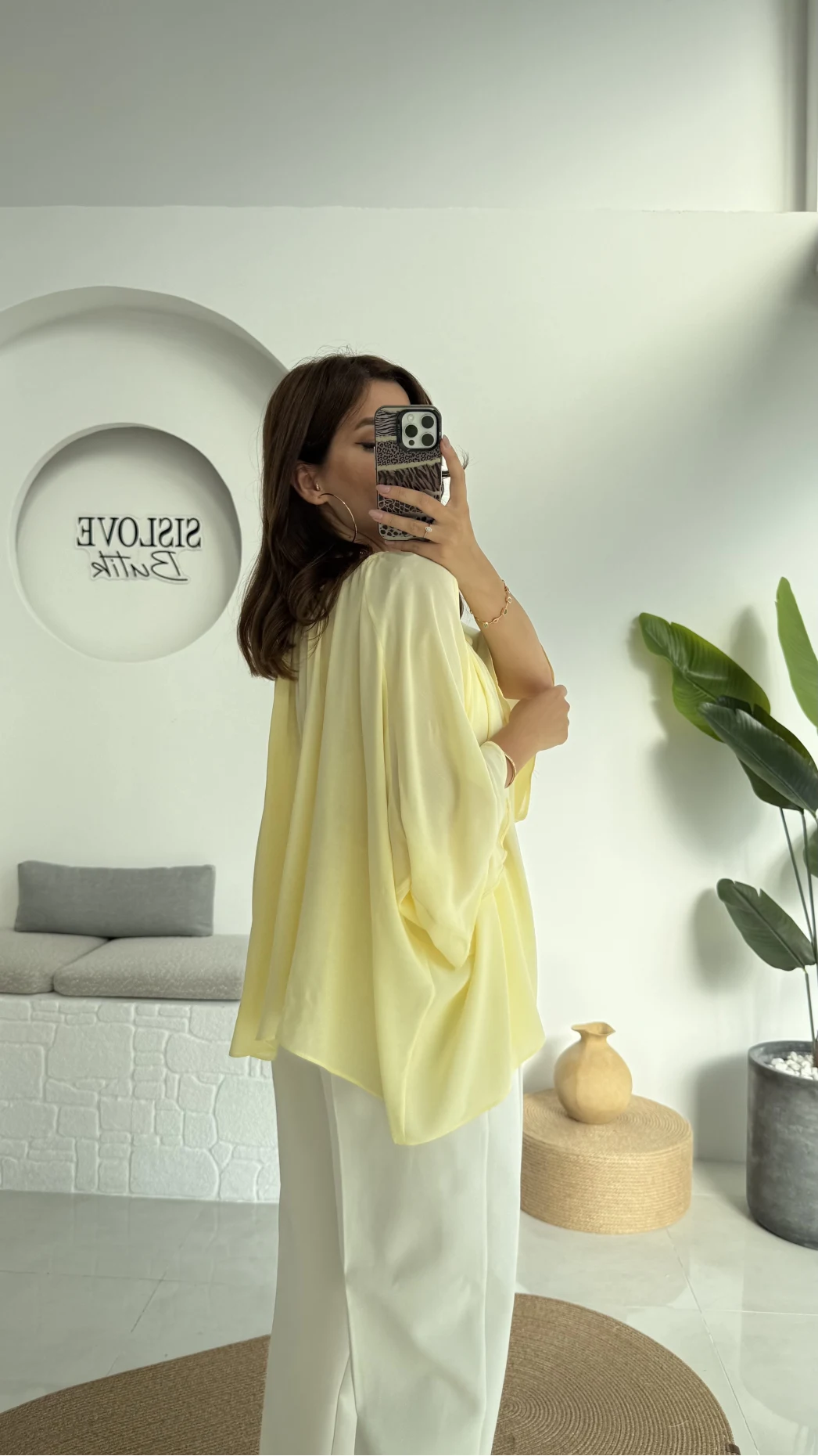 Yakası Lastikli Yarasa Kol Bluz - Sarı - 4978