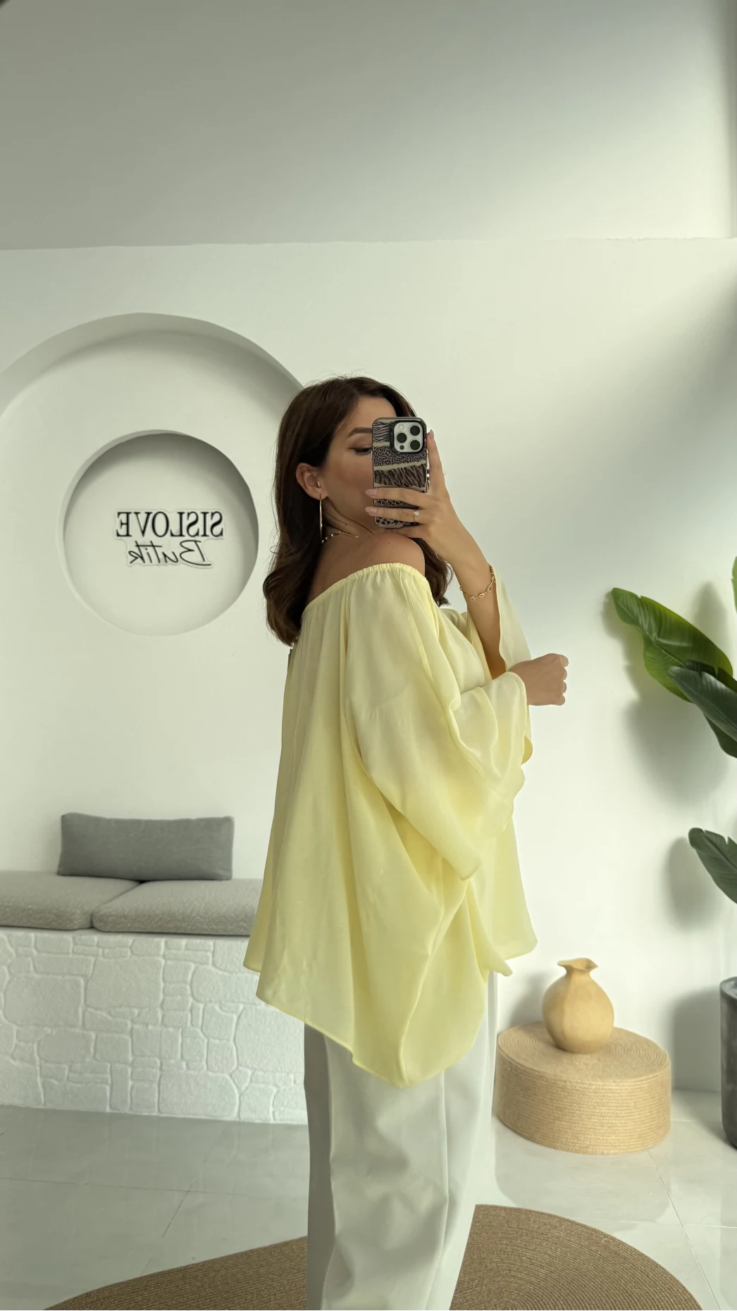 Yakası Lastikli Yarasa Kol Bluz - Sarı - 4978