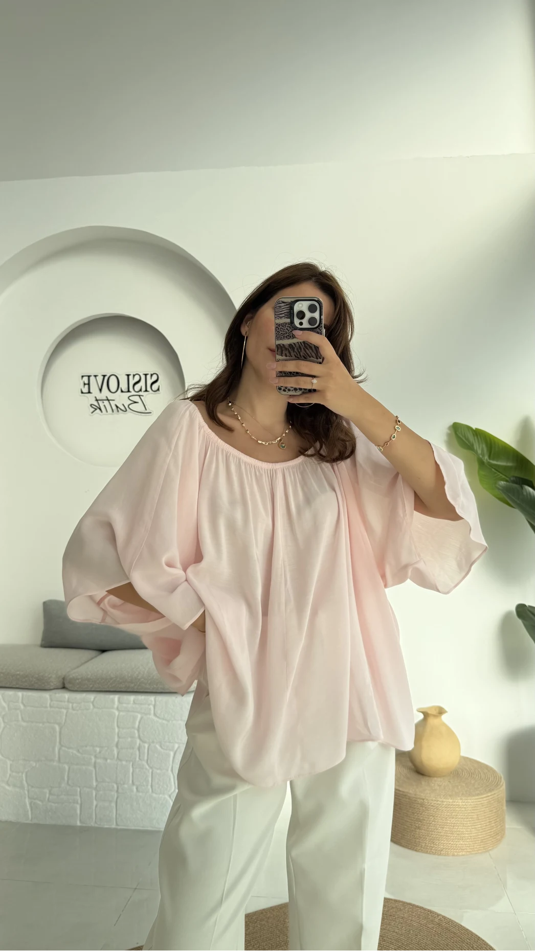 Yakası Lastikli Yarasa Kol Bluz - Şeker Pembesi - 4978