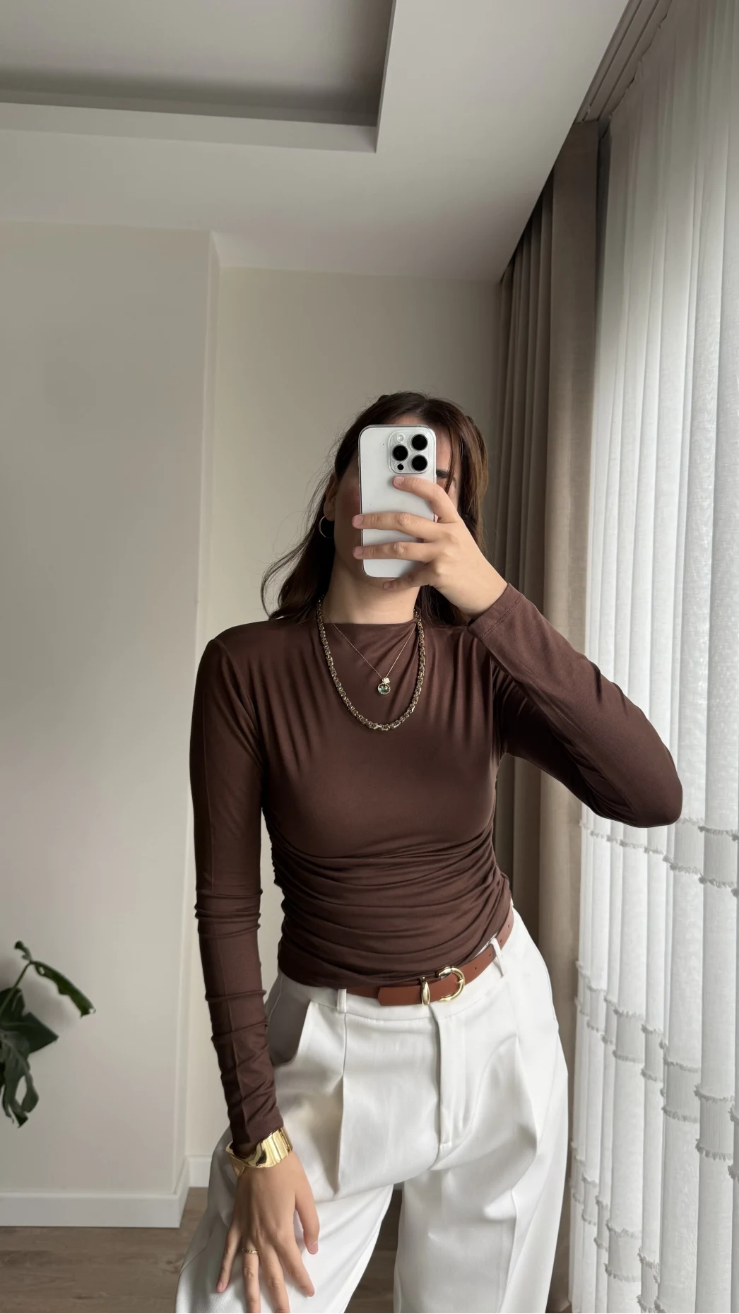 Yandan Büzgülü Acı Kahve Bluz