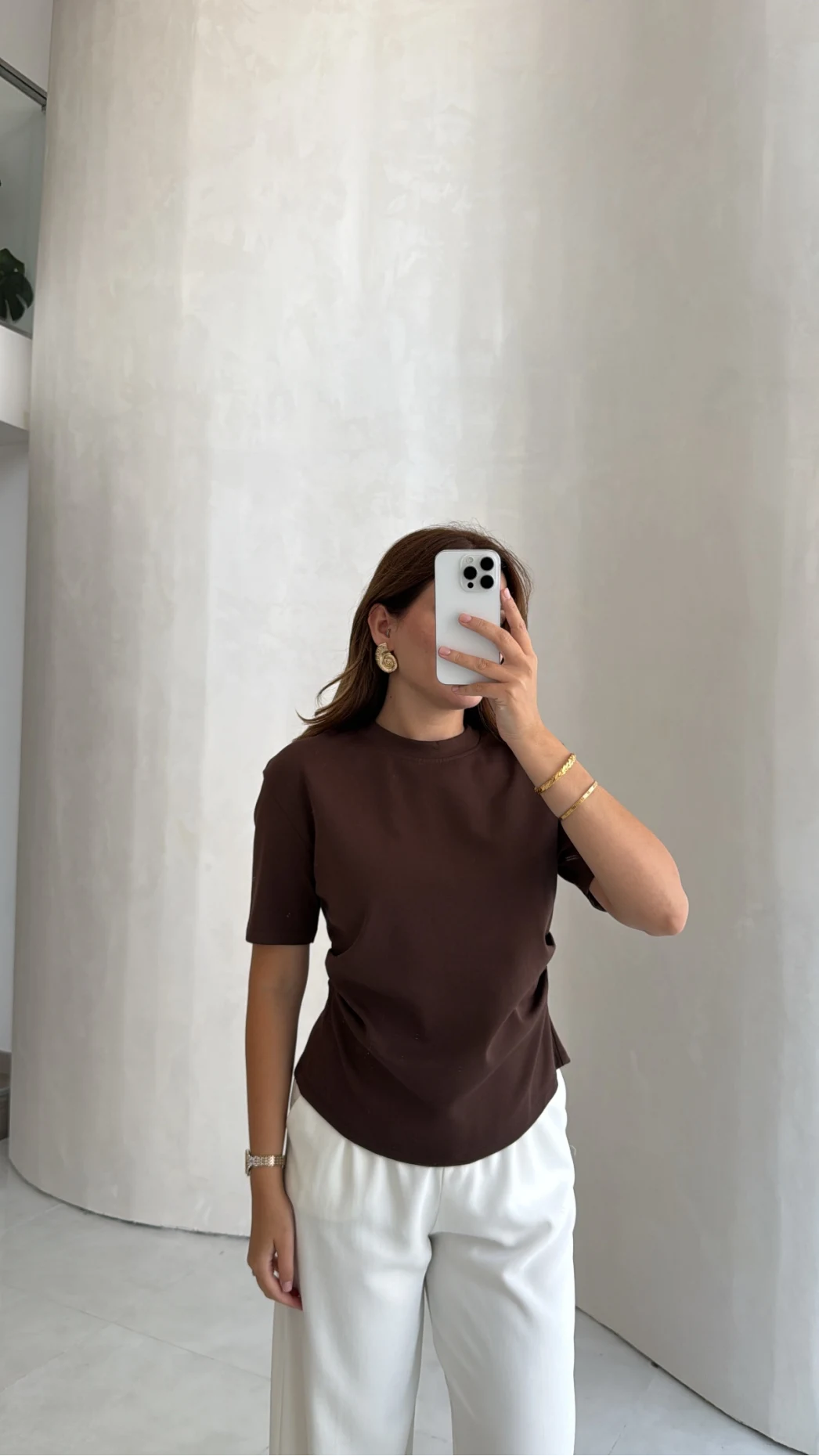 Yanı Pileli Arkası Yırtmaçlı Bluz - Kahve - Kod: 4559
