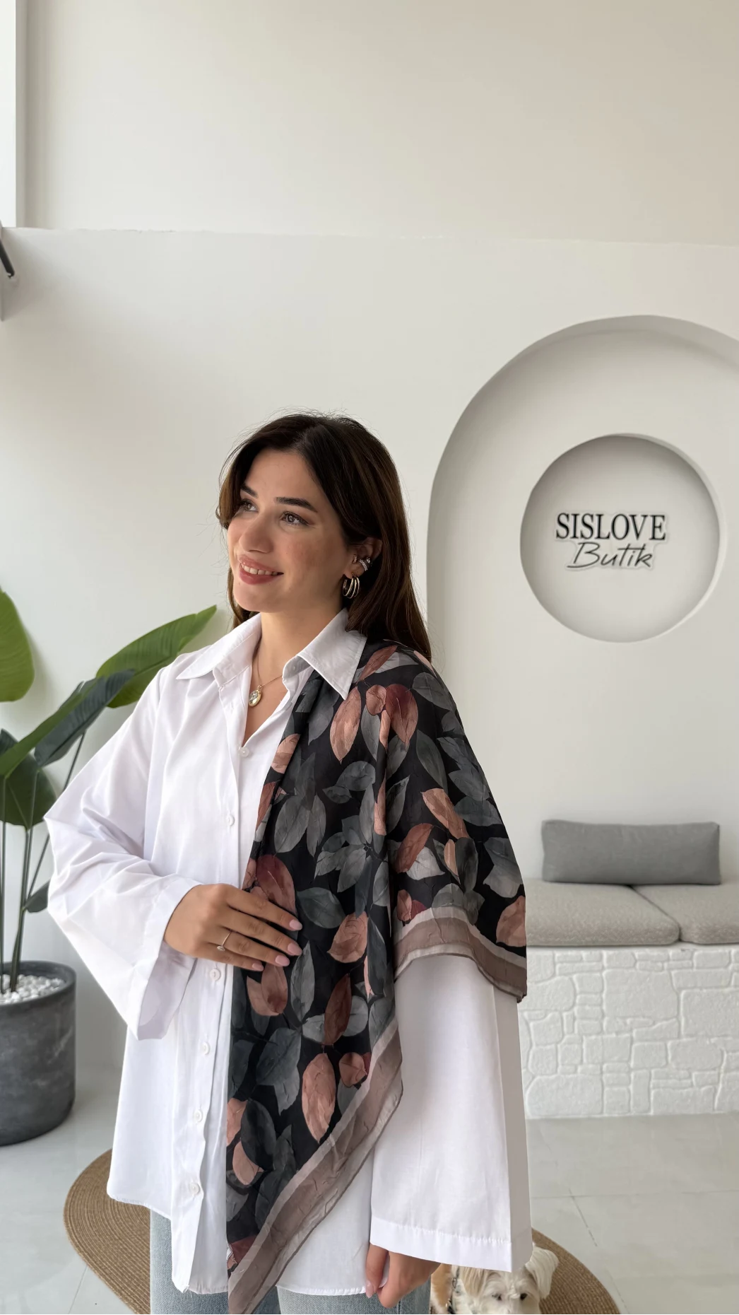 Yaprak Desenli Fular/Eşarp