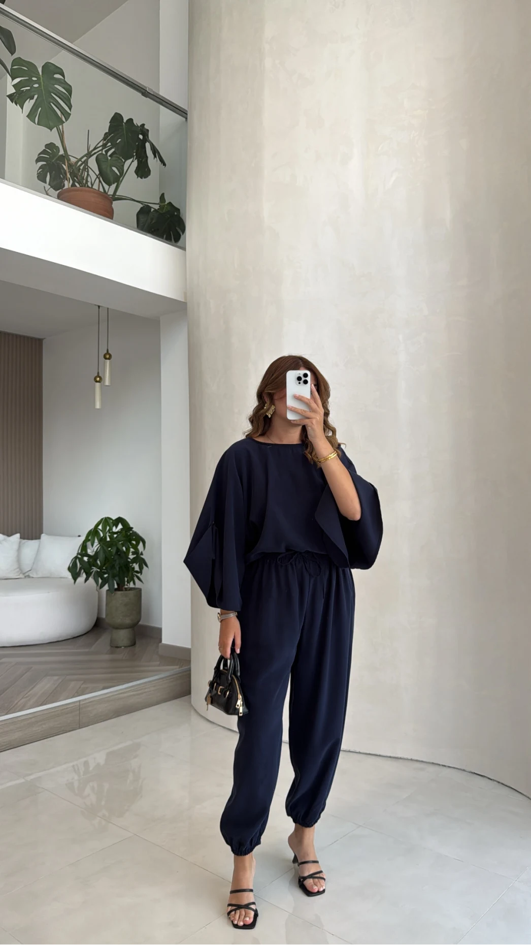 Yarasa Kol Bluz Şalvar Pantolon Takım - Lacivert - Kod: 3630 4183