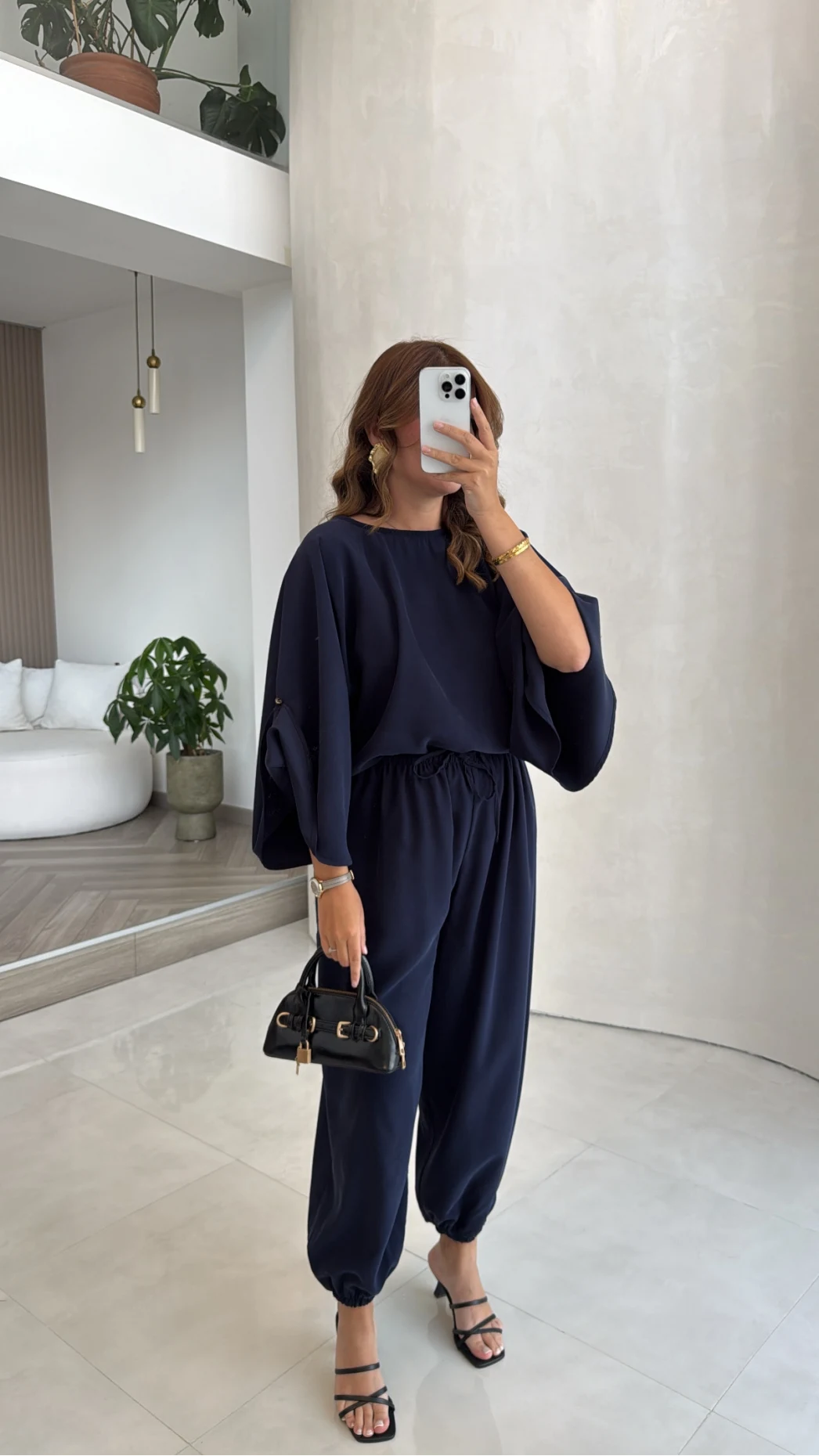 Yarasa Kol Bluz Şalvar Pantolon Takım - Lacivert - Kod: 3630 4183
