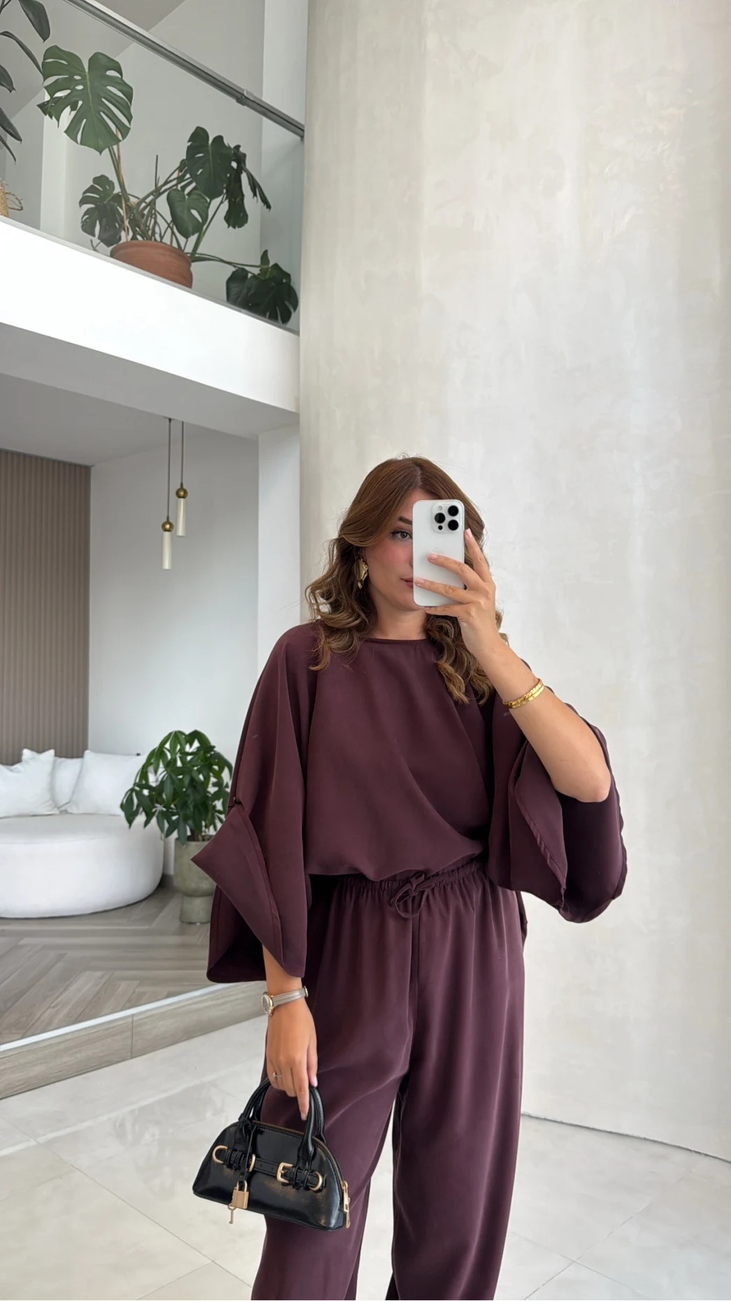 Yarasa Kol Bluz Şalvar Pantolon Takım - Mürdüm - Kod: 3630 4183