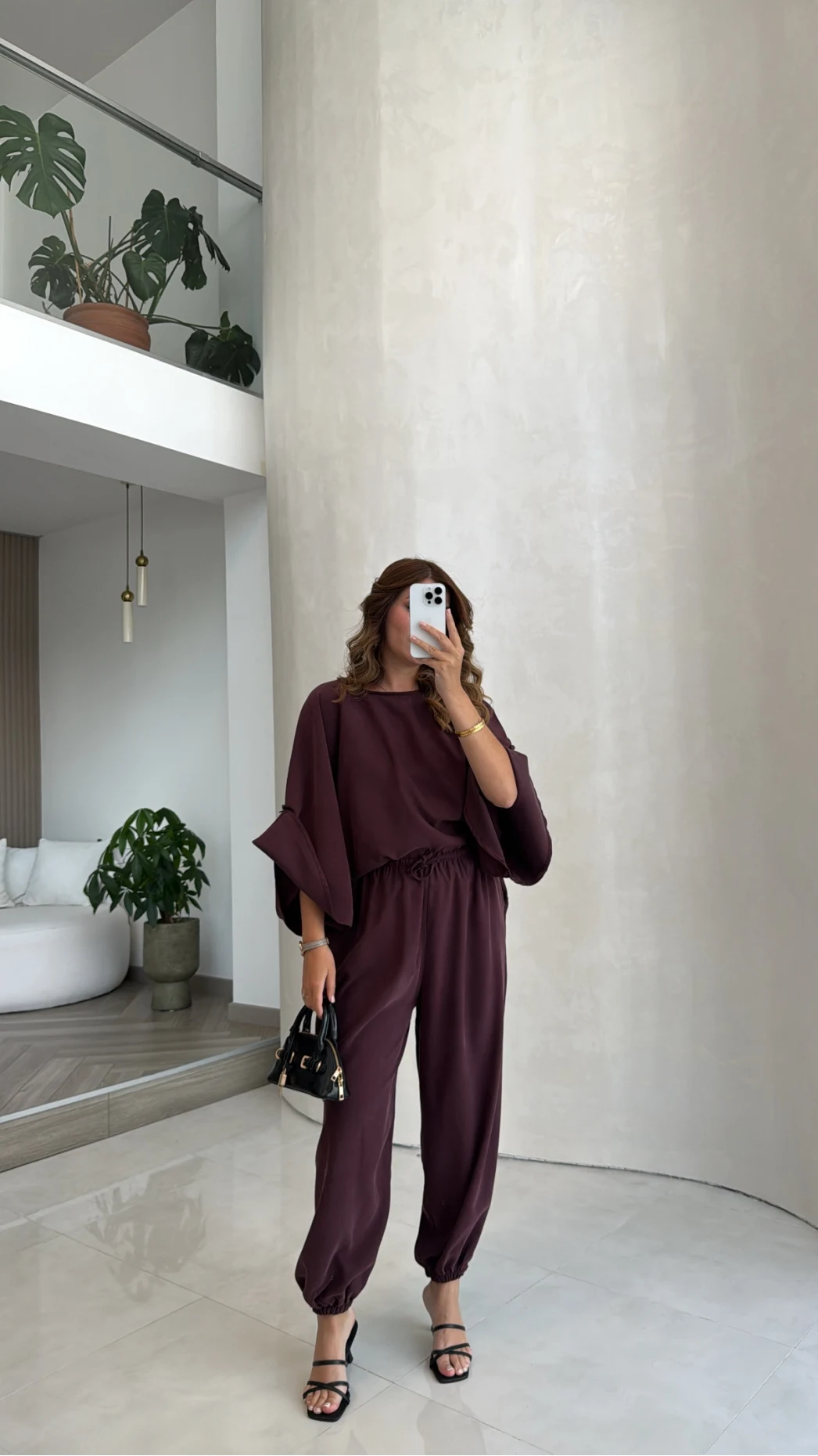 Yarasa Kol Bluz Şalvar Pantolon Takım - Mürdüm - Kod: 3630 4183