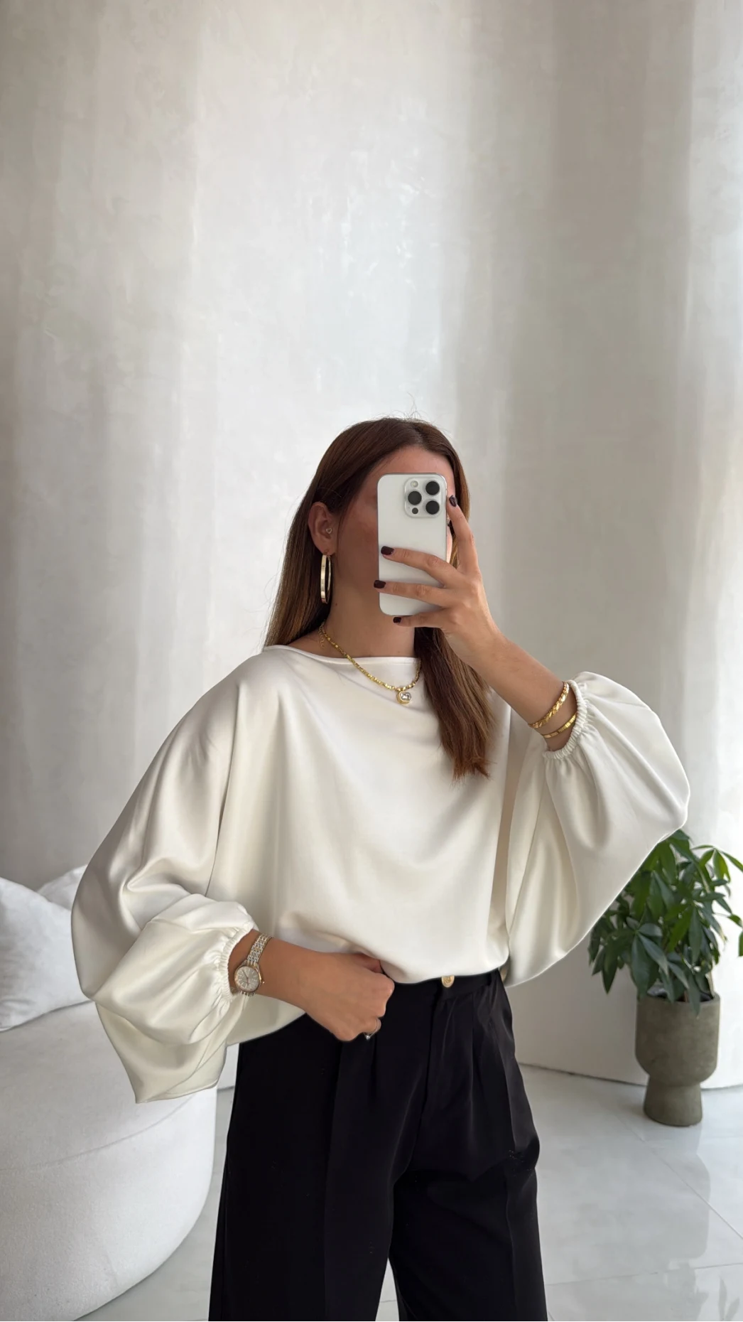 Yarasa Kol Oversize Bluz - Ekru - Kod: 1627
