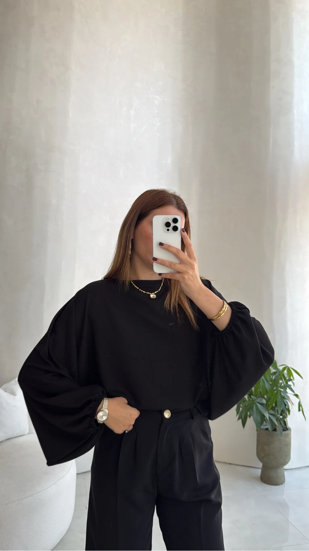 Yarasa Kol Oversize Bluz - Siyah - Kod: 1627