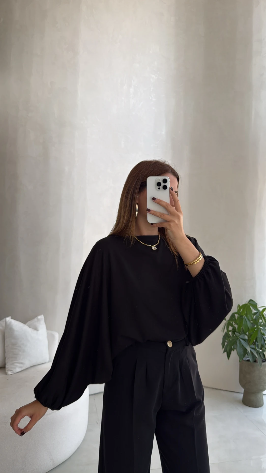 Yarasa Kol Oversize Bluz - Siyah - Kod: 1627