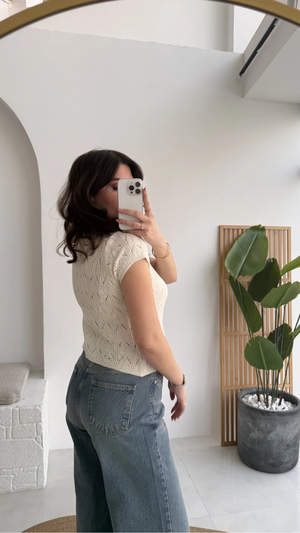 Yarım Kol Ajurlu Polo Yaka Hırka - Krem - Kod: 4817