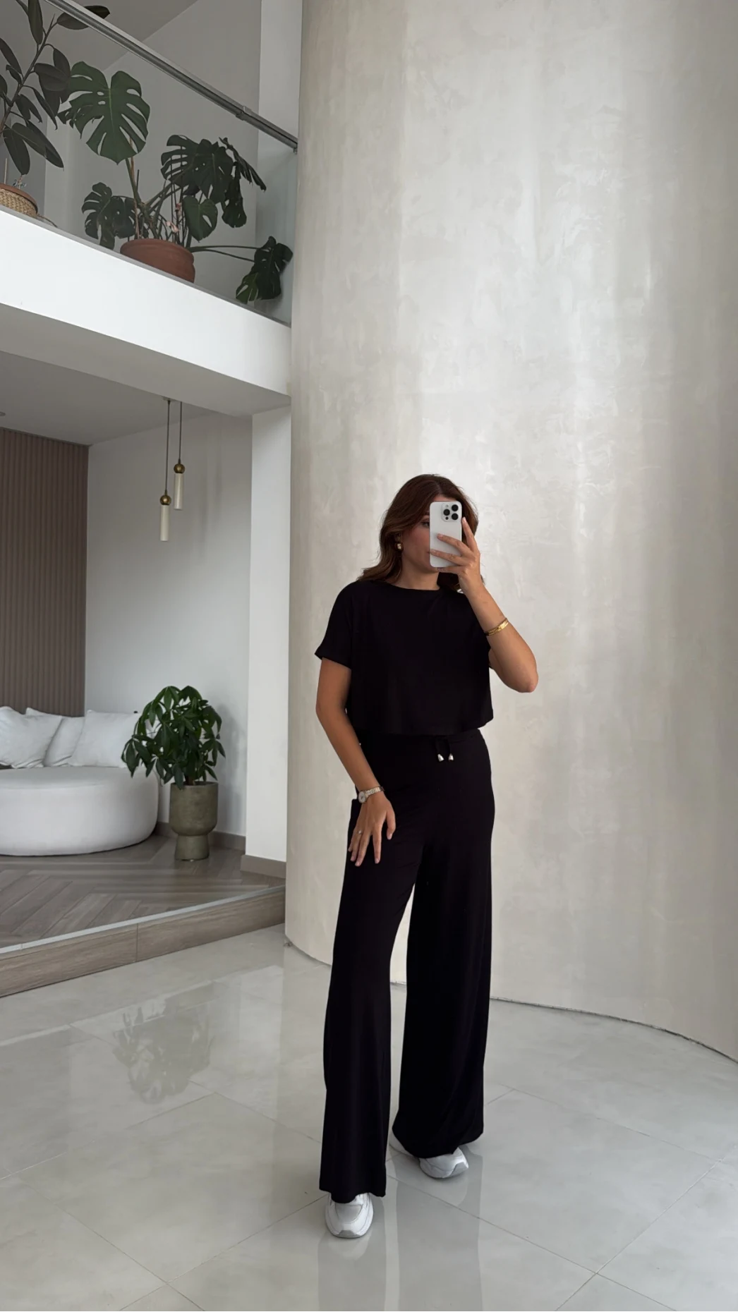 Yarım Kol Bluz Beli Lastikli Pantolon Takım - Siyah - Kod: 4166