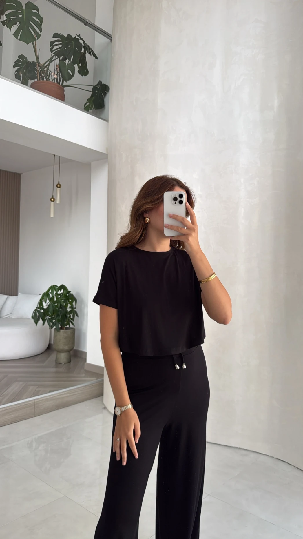 Yarım Kol Bluz Beli Lastikli Pantolon Takım - Siyah - Kod: 4166