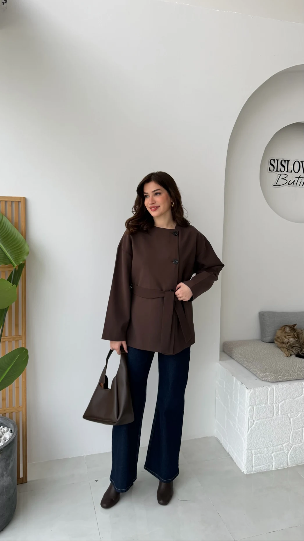 Yazzy Kemerli Kısa Trenç - Acı Kahve - Kod: 7672