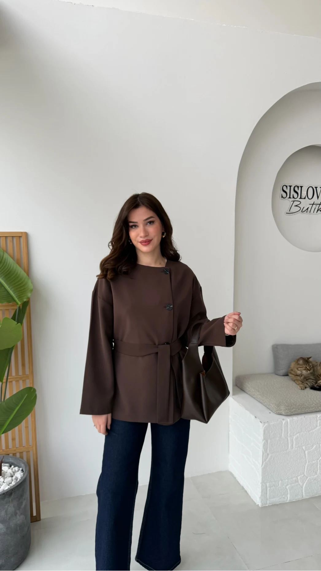 Yazzy Kemerli Kısa Trenç - Acı Kahve - Kod: 7672