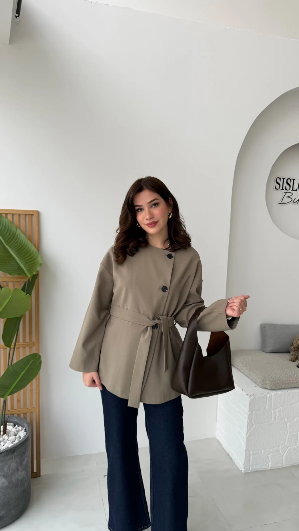 Yazzy Kemerli Kısa Trenç - Haki - Kod: 7672