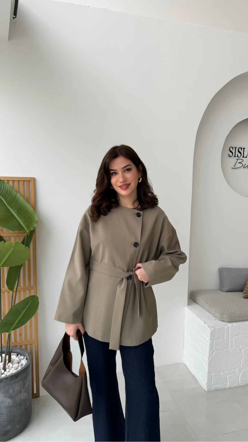 Yazzy Kemerli Kısa Trenç - Haki - Kod: 7672