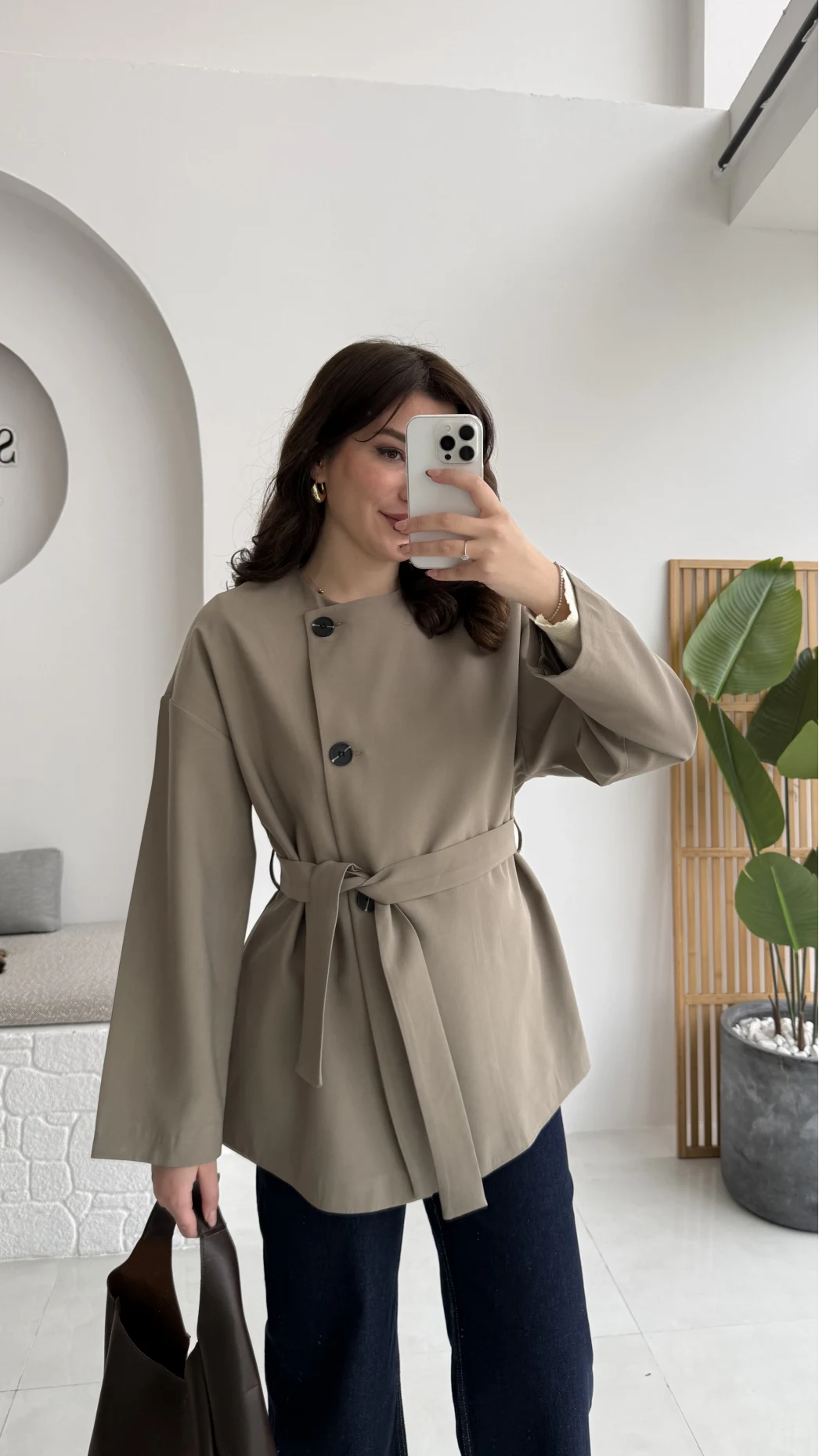 Yazzy Kemerli Kısa Trenç - Haki - Kod: 7672