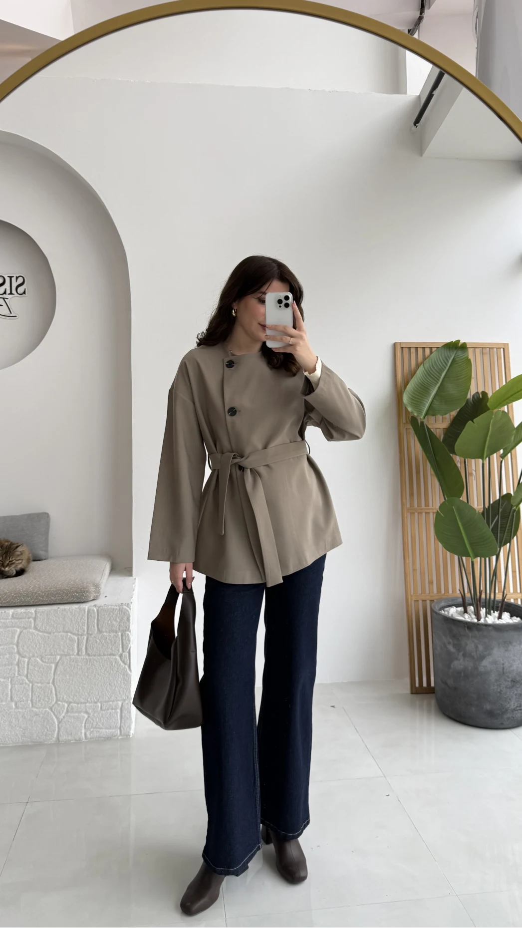 Yazzy Kemerli Kısa Trenç - Haki - Kod: 7672