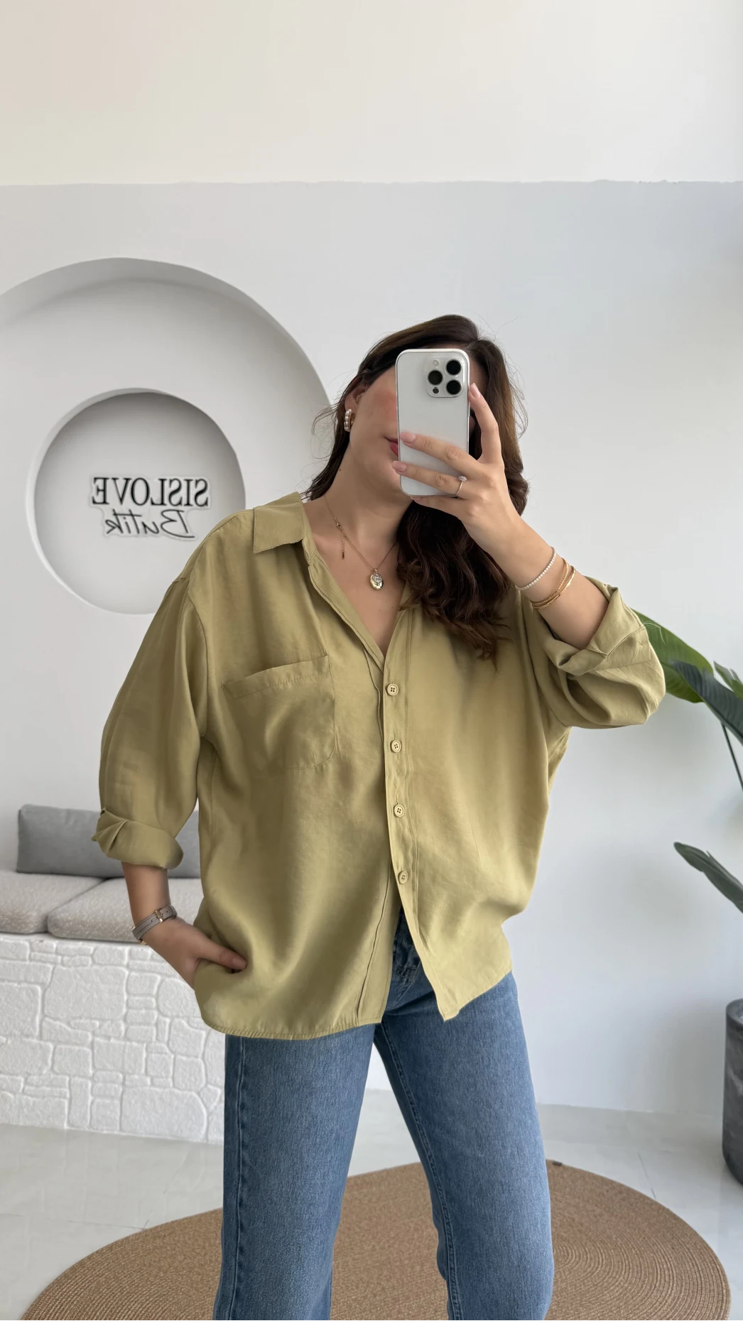 Yeşil Tonları Oversize Tensel Gömlek Kod: 4612