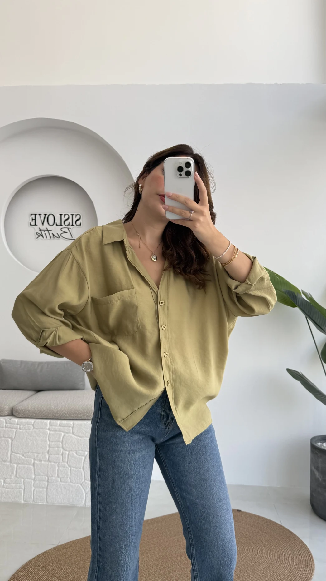 Yeşil Tonları Oversize Tensel Gömlek Kod: 4612