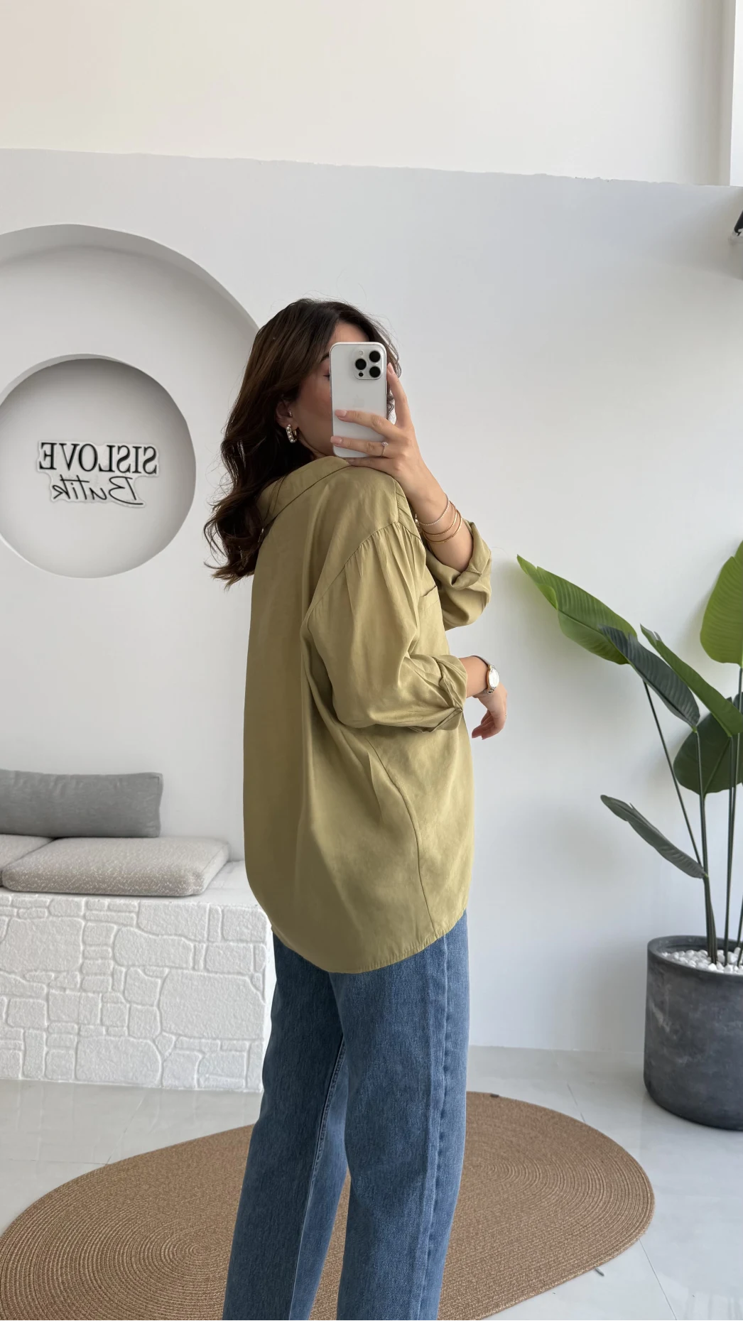 Yeşil Tonları Oversize Tensel Gömlek Kod: 4612