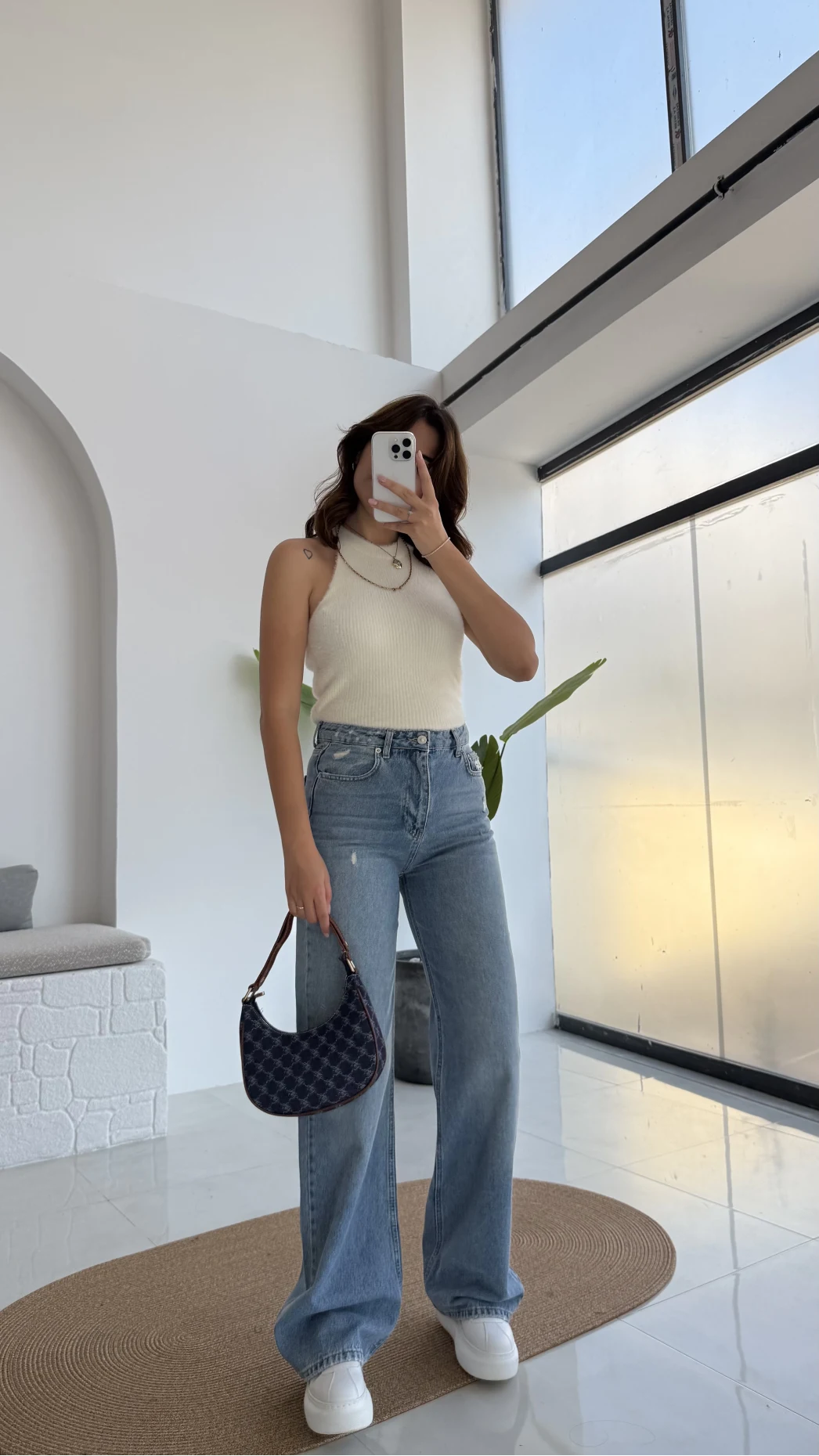 Yırtık Detay Mavi Yüksek Bel Denim Jean Pantolon - Kod: 1002