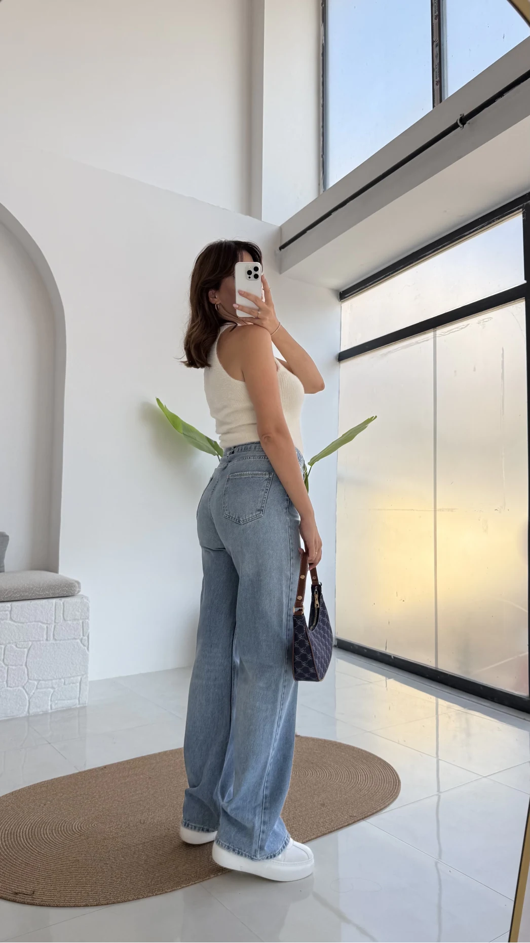 Yırtık Detay Mavi Yüksek Bel Denim Jean Pantolon - Kod: 1002