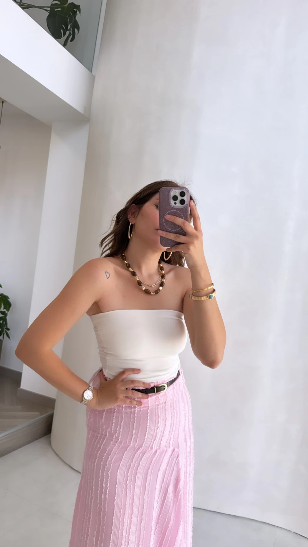 Yırtmaç Detay Straplez Göğüs Pedli Body - Beyaz