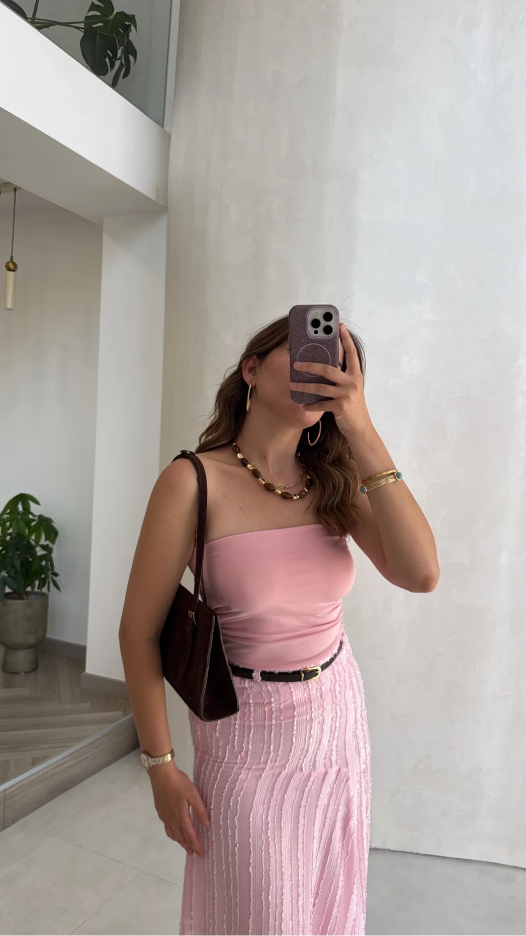 Yırtmaç Detay Straplez Göğüs Pedli Body - Pembe