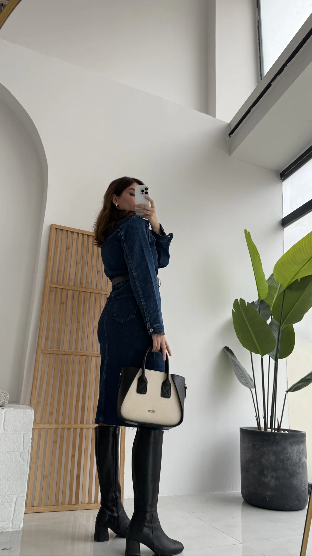 Yırtmaçlı Kısa Denim Elbise - Lacivert