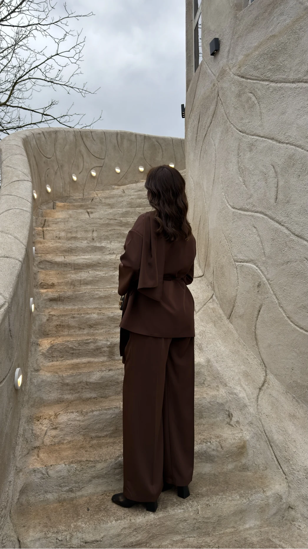 Yuna Fular Detay Bağcıklı Ceket Takım - Acı Kahve - Kod: 6003