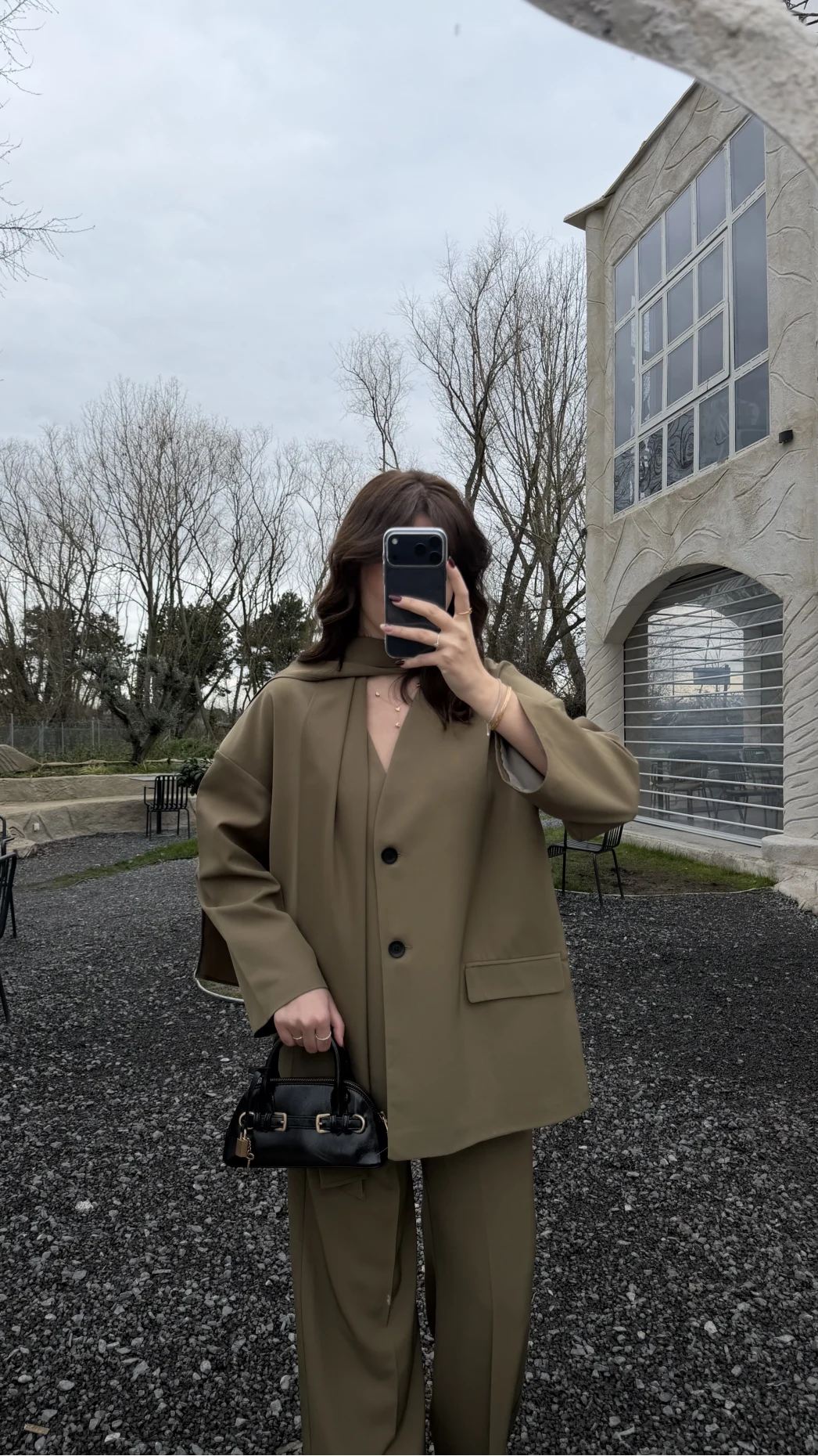 Yuna Fular Detay Bağcıklı Ceket Takım - Haki - Kod: 6003