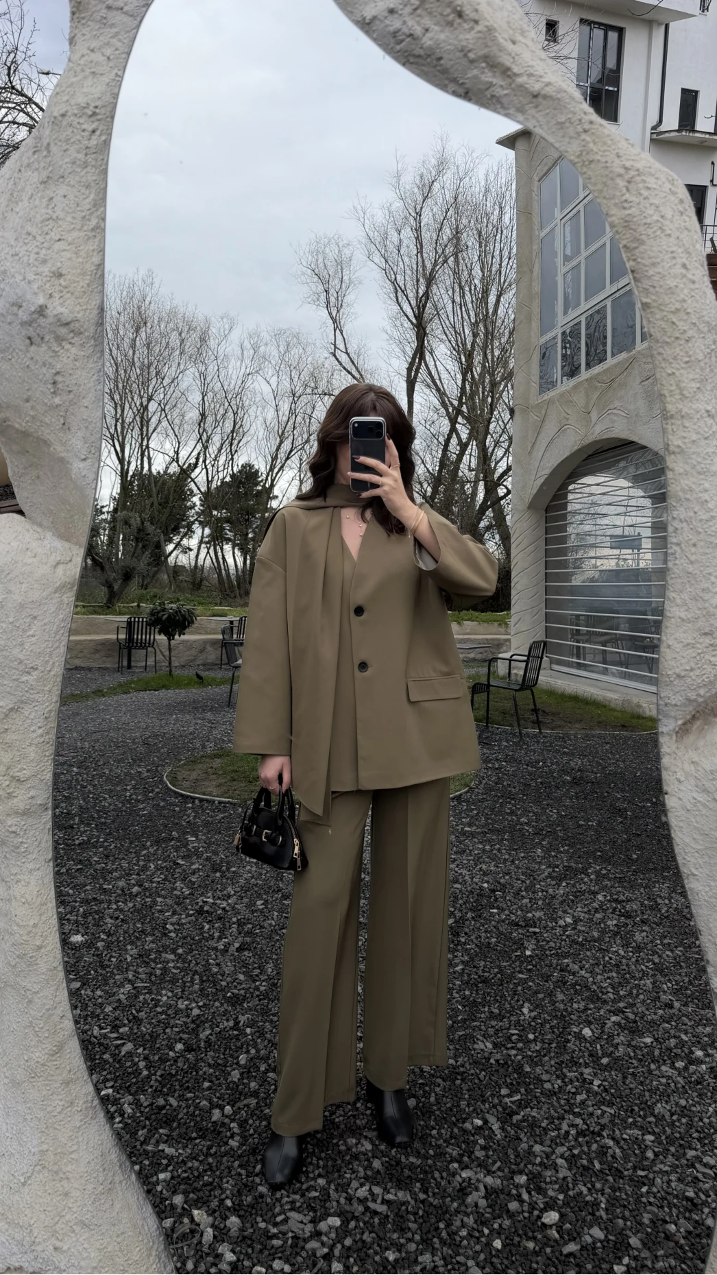 Yuna Fular Detay Bağcıklı Ceket Takım - Haki - Kod: 6003