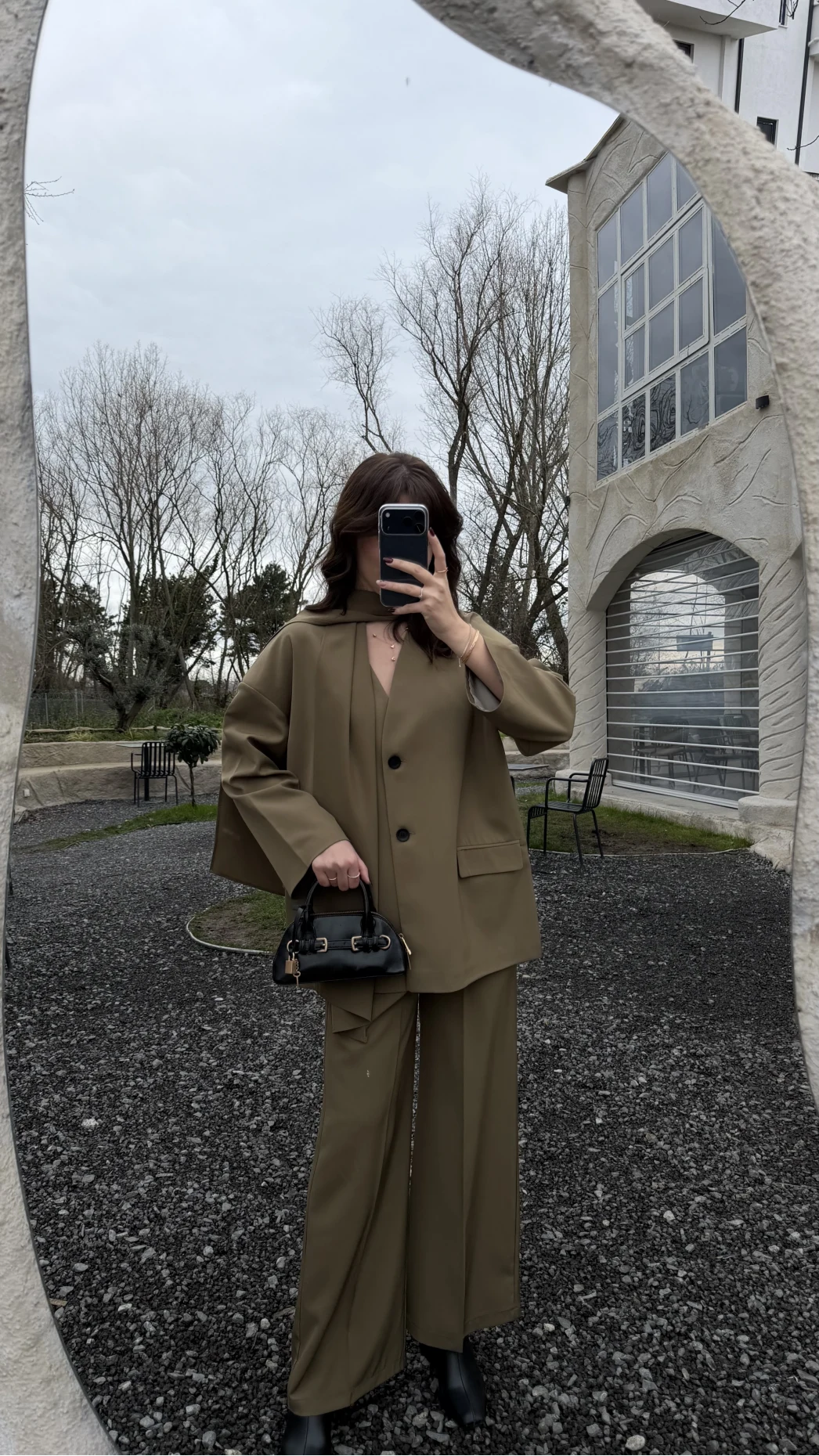 Yuna Fular Detay Bağcıklı Ceket Takım - Haki - Kod: 6003