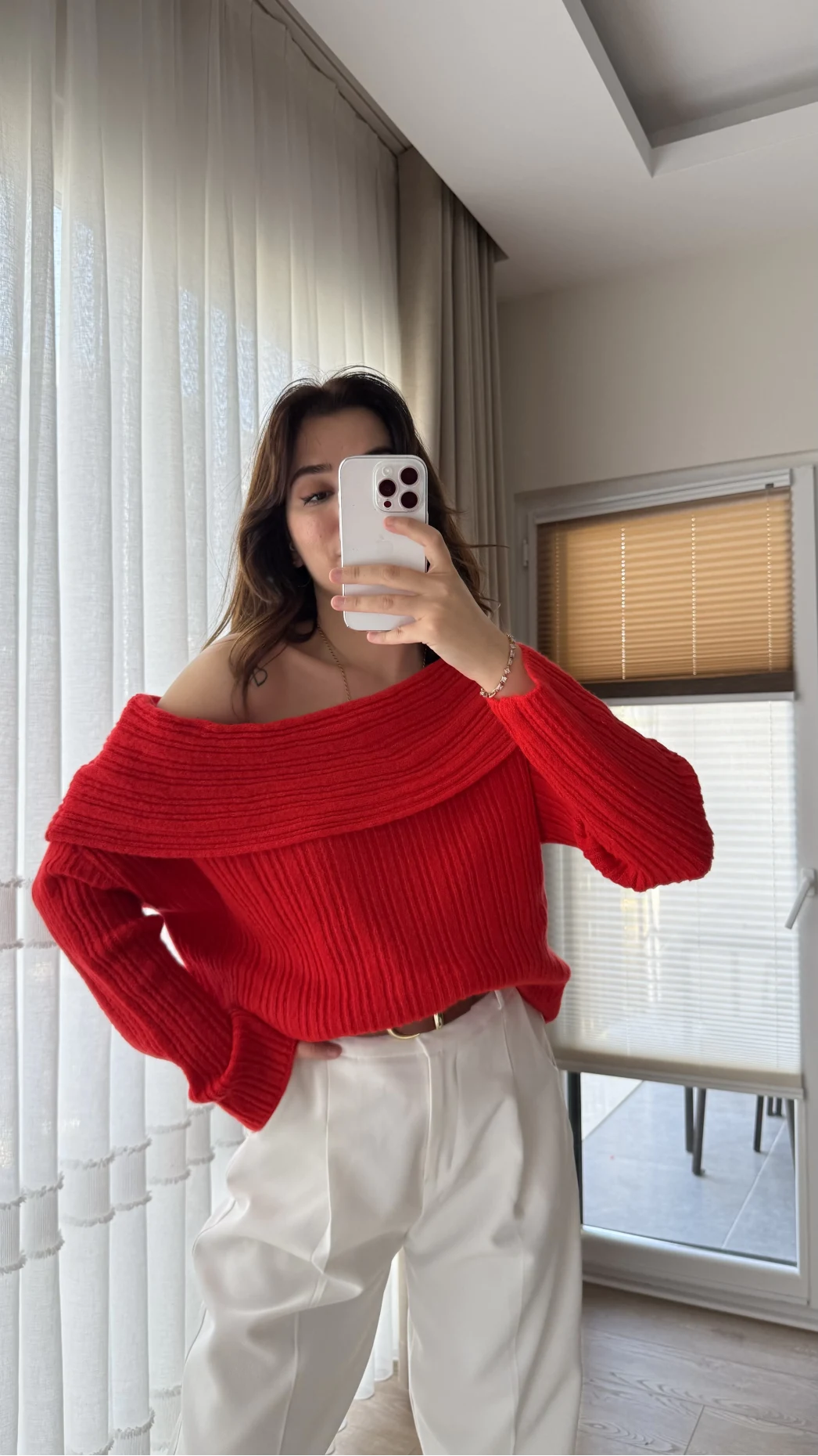 Yves Kayık Yaka Kazak Kırmızı